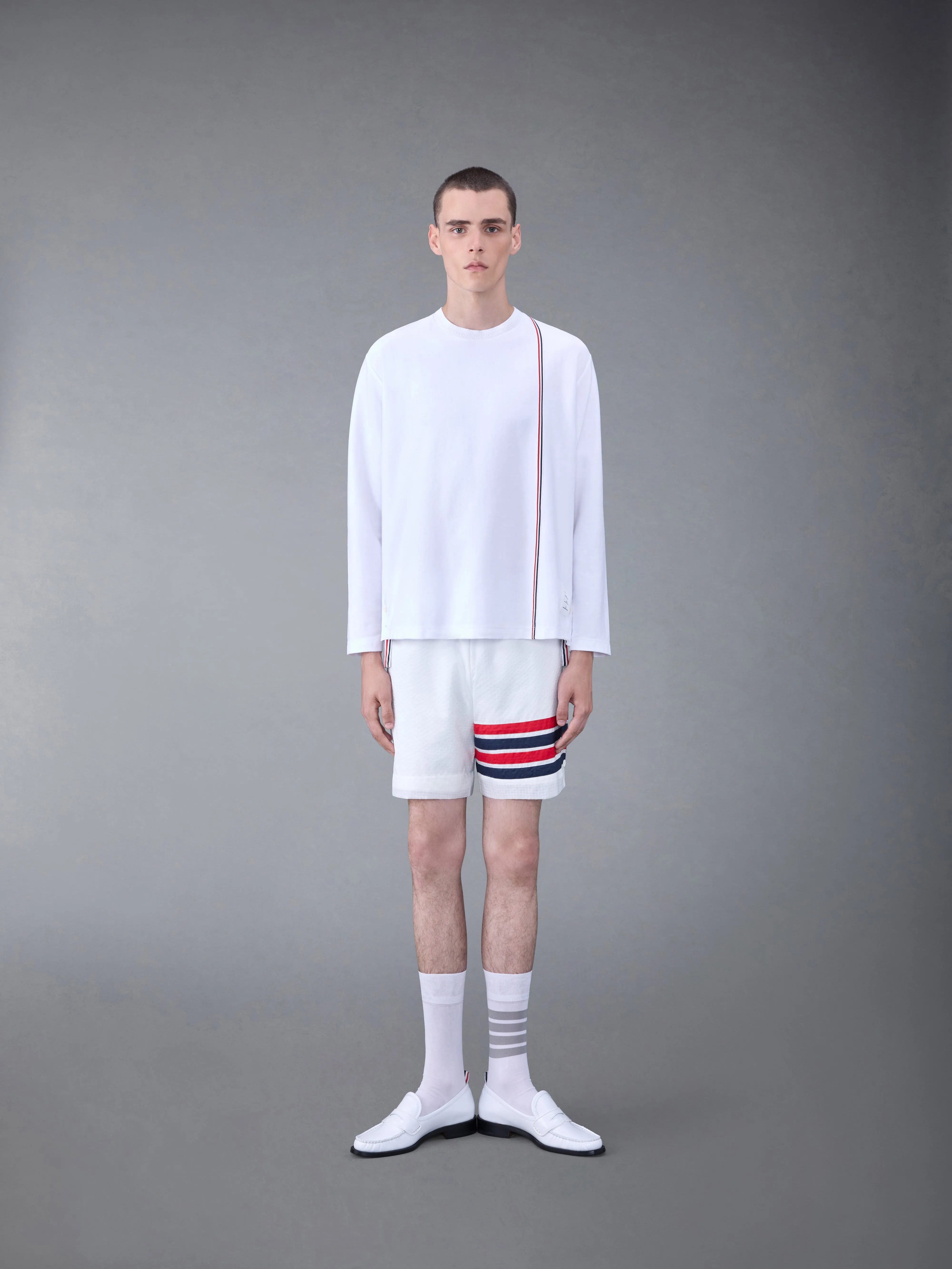 OVERSIZED RWB STRIPE LONG SLEEVE TEE sold by Thom Browne product image thumbnail 3