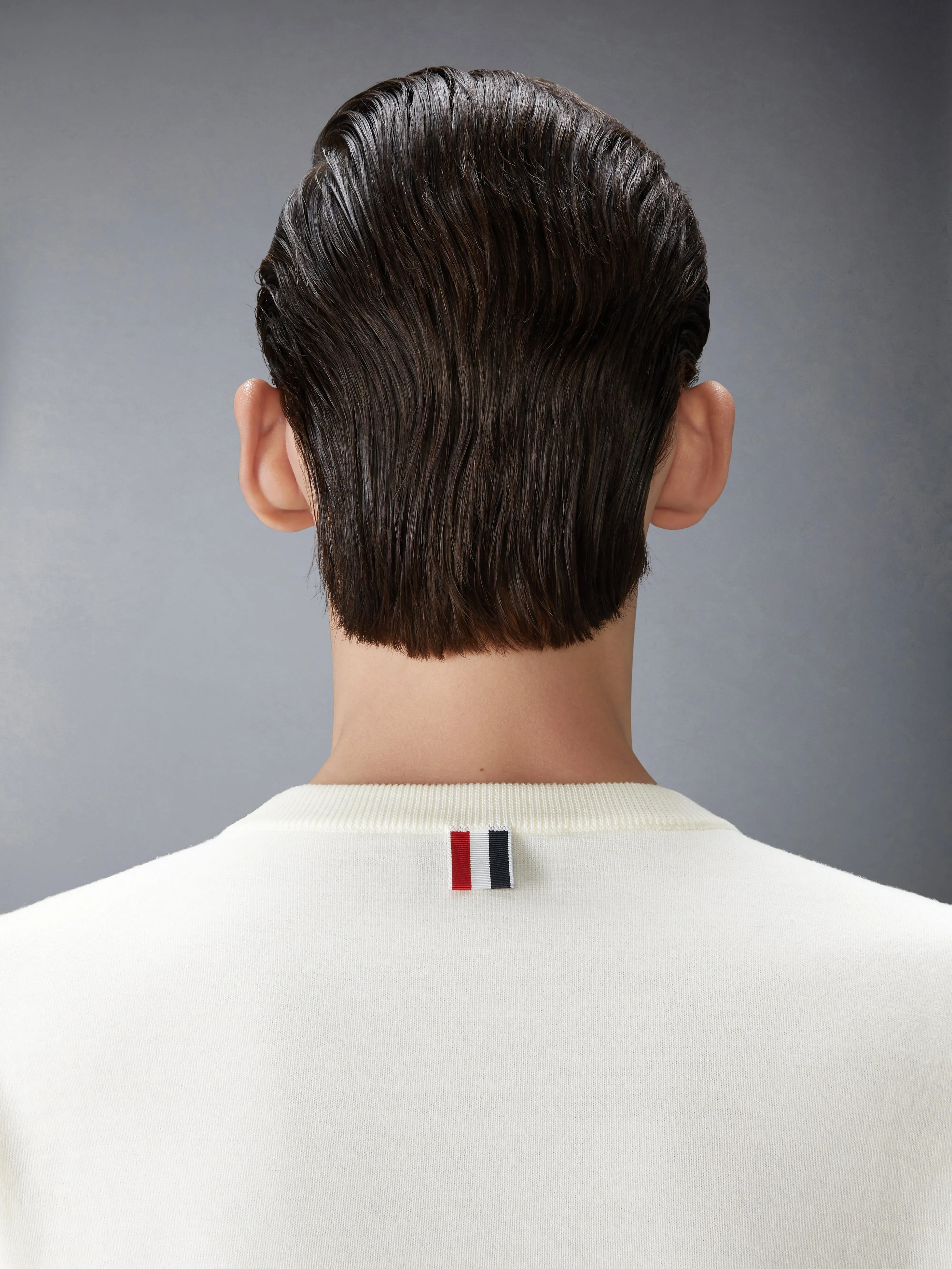 MERINO WOOL DOUBLE FACE 4-BAR CREW NECK PULLOVER sold by Thom Browne product image thumbnail 4