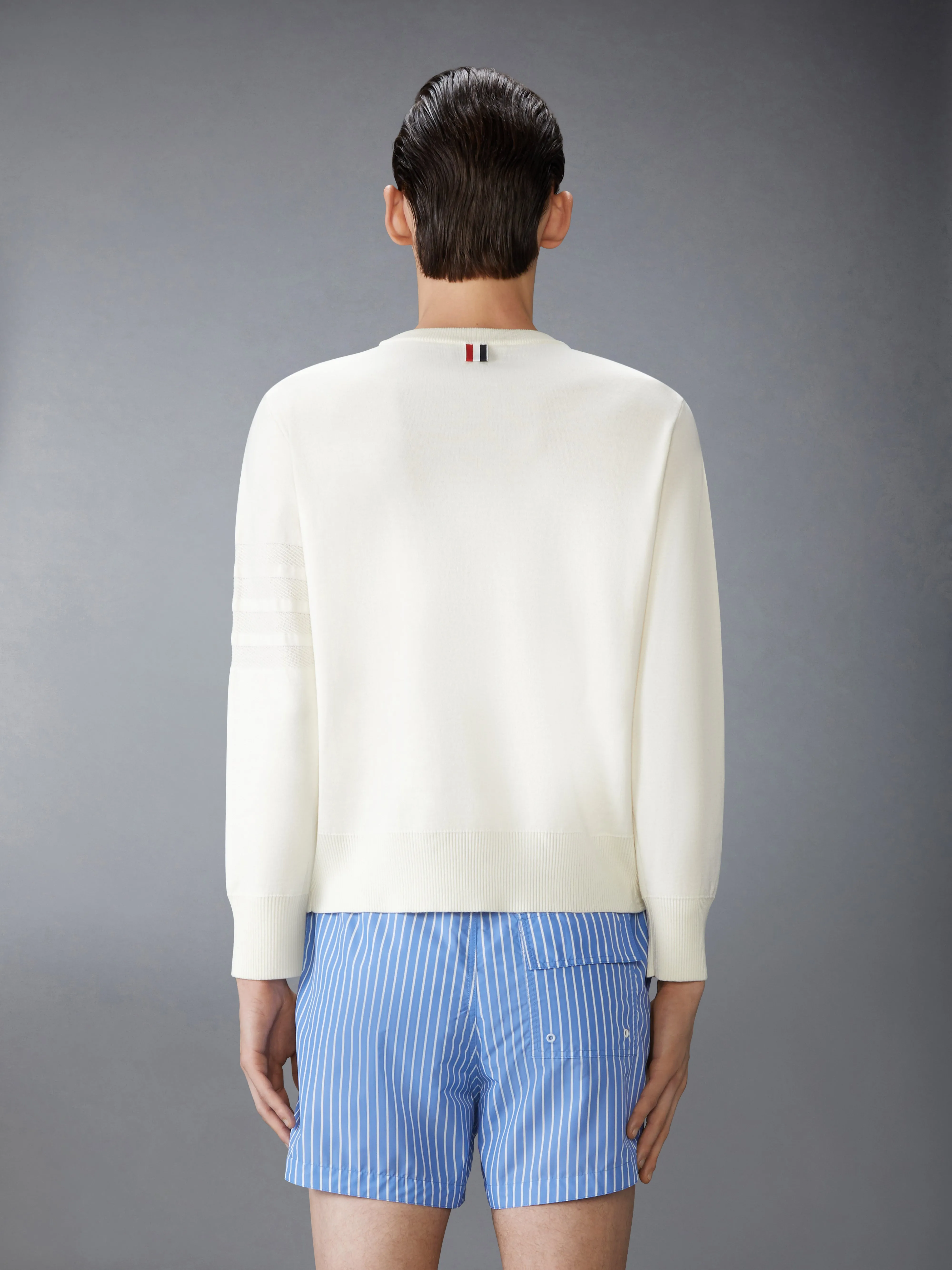 MERINO WOOL DOUBLE FACE 4-BAR CREW NECK PULLOVER sold by Thom Browne product image thumbnail 2