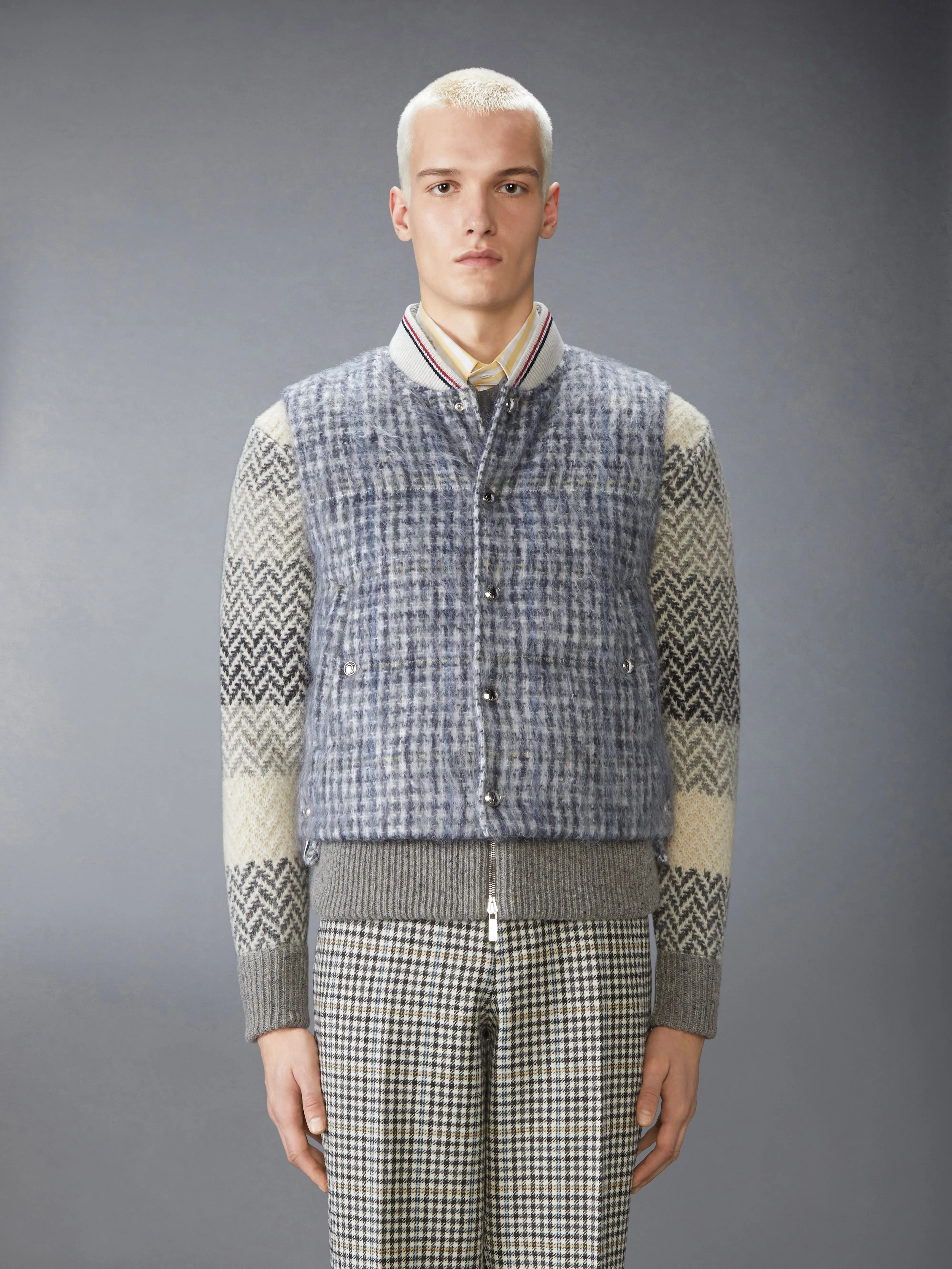 GUNCLUB CHECK HAIRY MOHAIR DOWNFILLED VEST sold by Thom Browne
