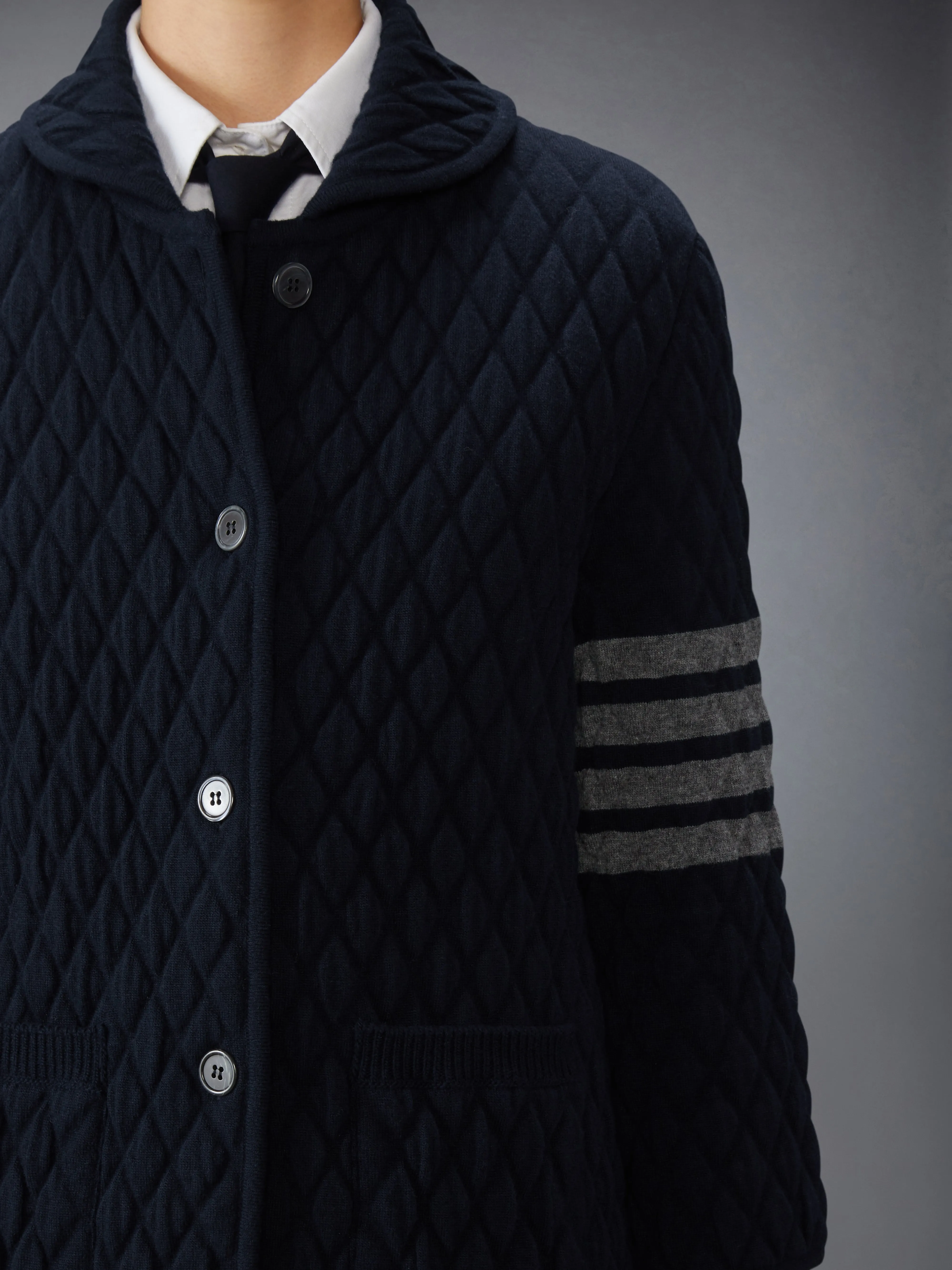 QUILTED KNIT JACQUARD MERINO WOOL 4-BAR WORK JACKET sold by Thom Browne product image thumbnail 5