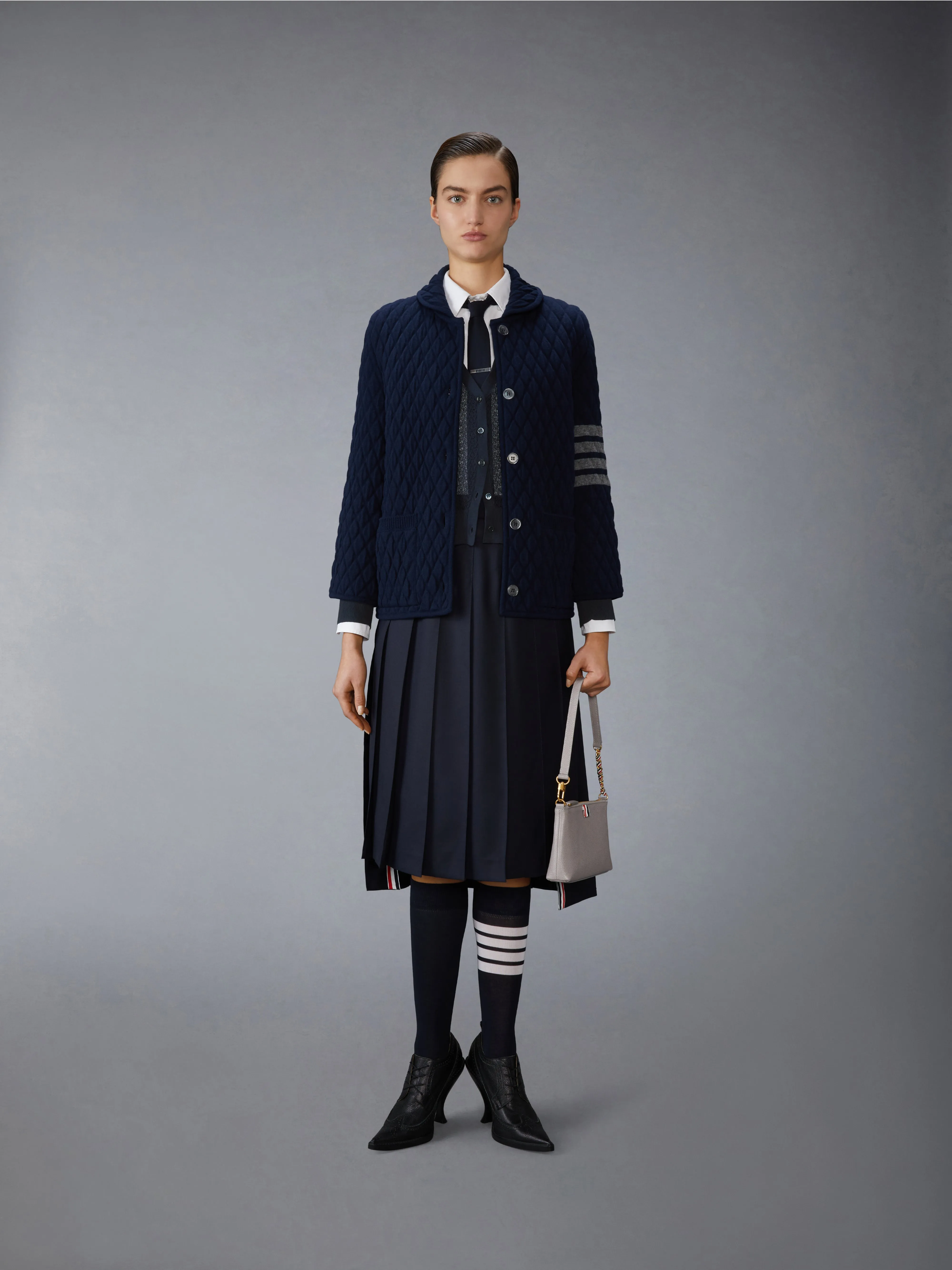 QUILTED KNIT JACQUARD MERINO WOOL 4-BAR WORK JACKET sold by Thom Browne product image thumbnail 3