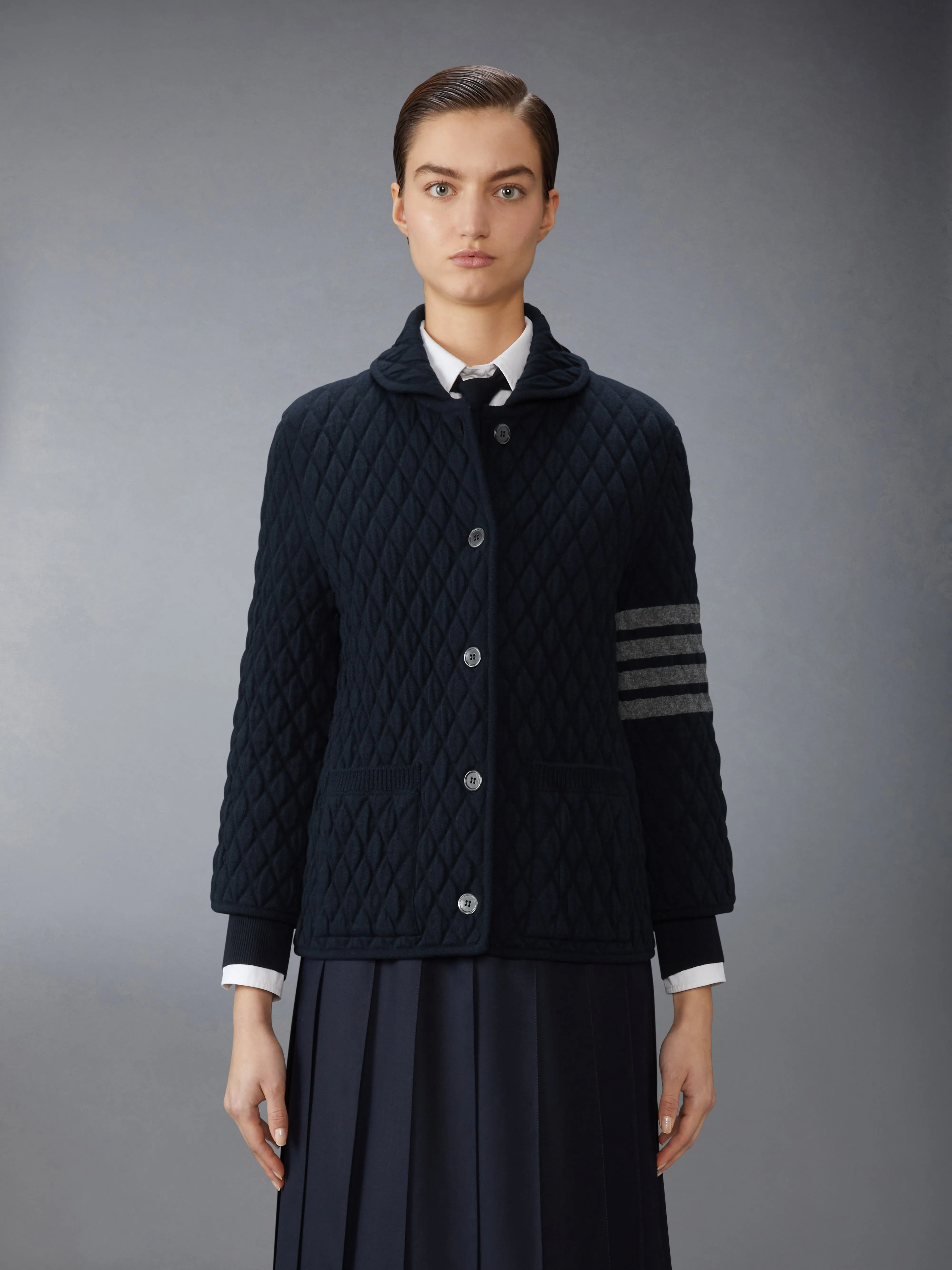 QUILTED KNIT JACQUARD MERINO WOOL 4-BAR WORK JACKET sold by Thom Browne
