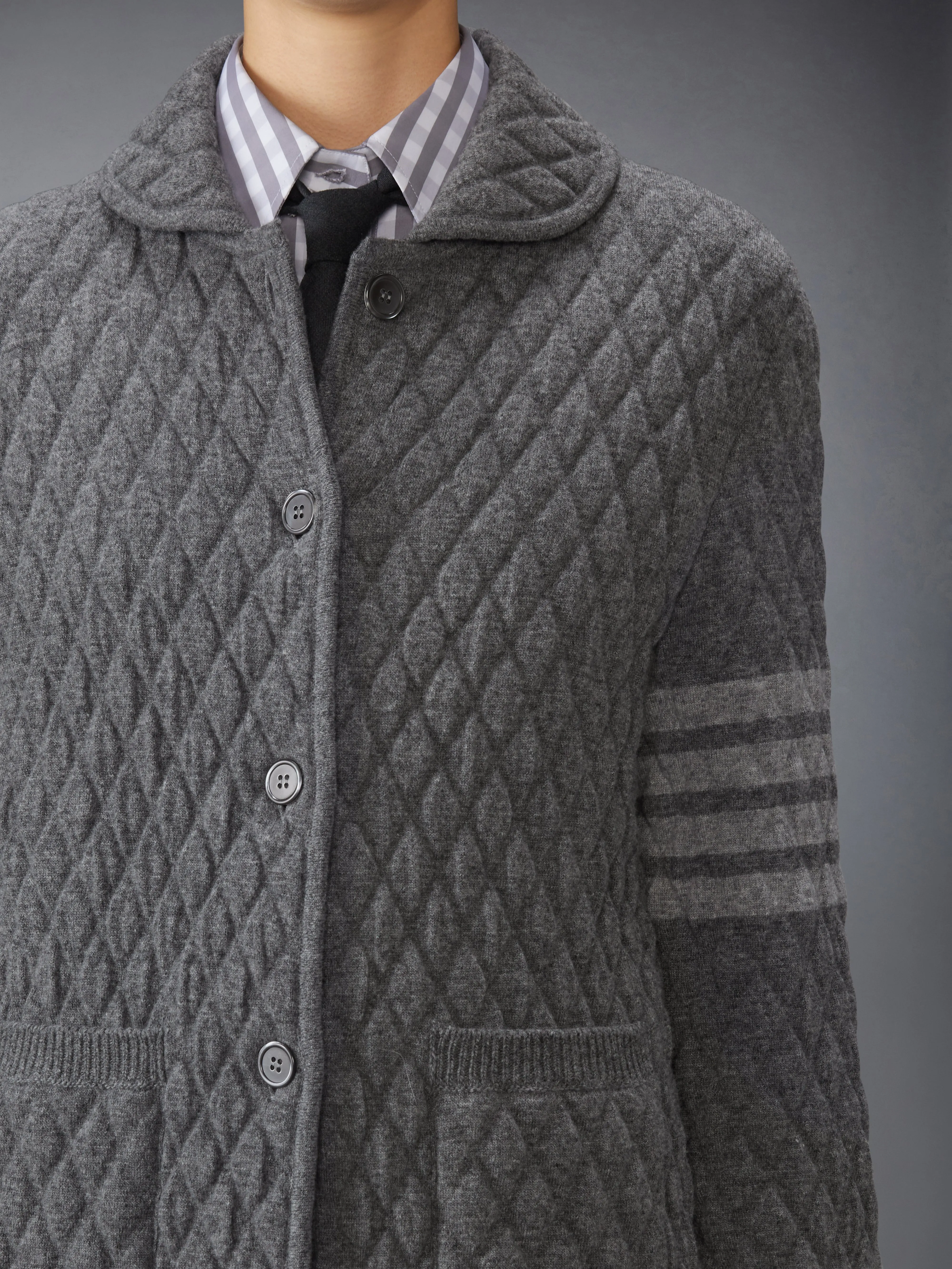 QUILTED KNIT JACQUARD MERINO WOOL 4-BAR WORK JACKET sold by Thom Browne product image thumbnail 5