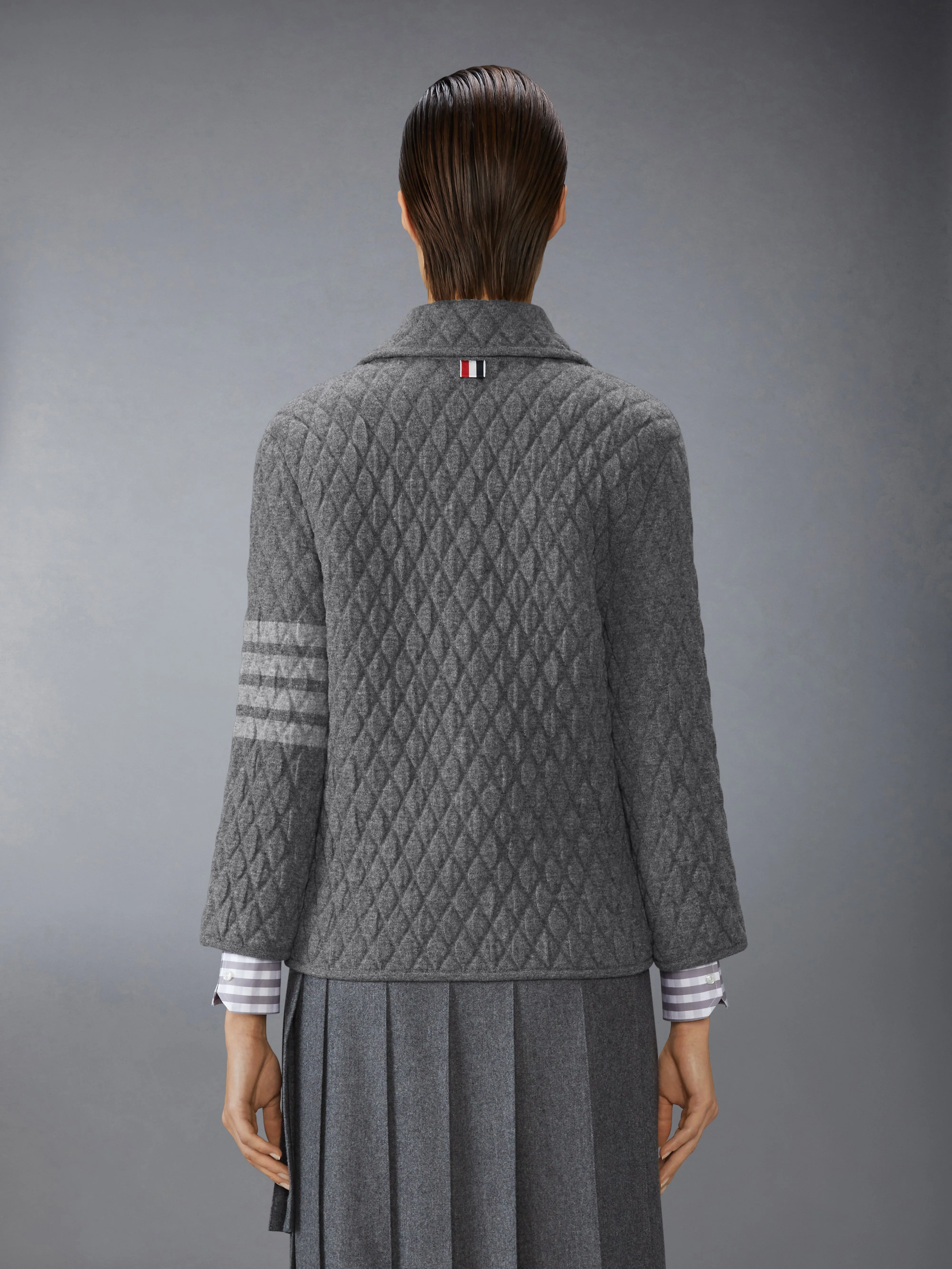 QUILTED KNIT JACQUARD MERINO WOOL 4-BAR WORK JACKET sold by Thom Browne product image thumbnail 2