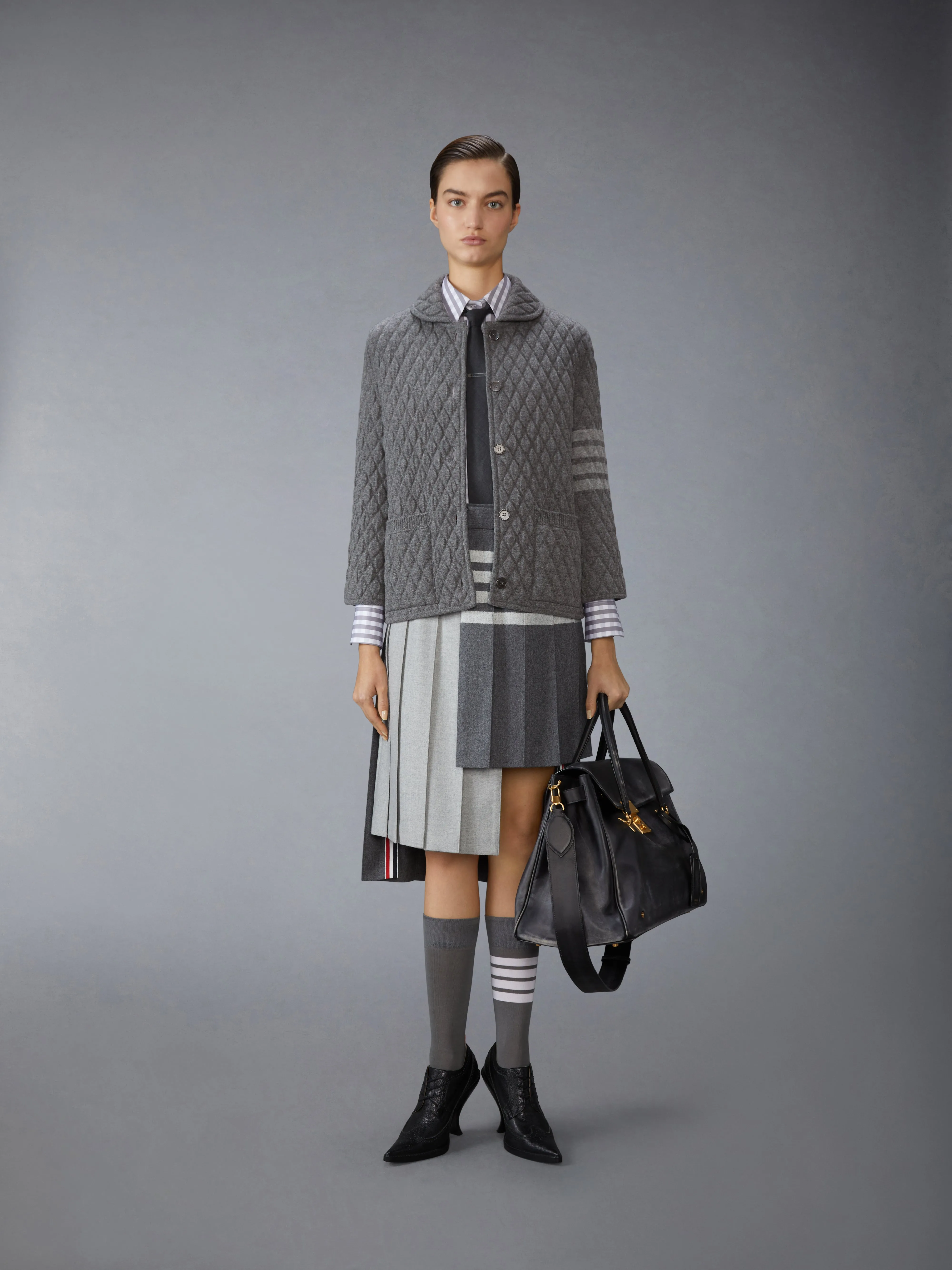 QUILTED KNIT JACQUARD MERINO WOOL 4-BAR WORK JACKET sold by Thom Browne product image thumbnail 3