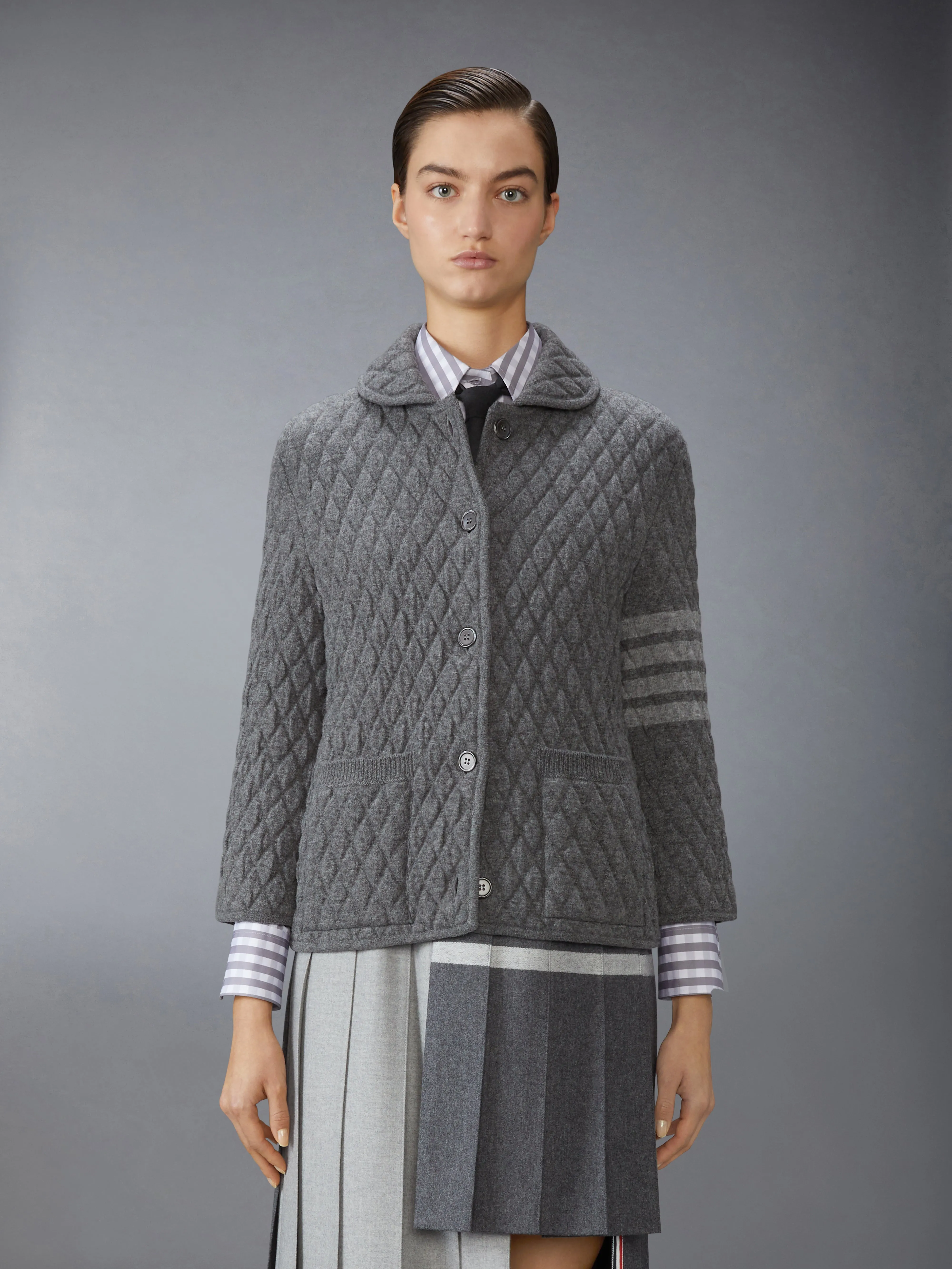 QUILTED KNIT JACQUARD MERINO WOOL 4-BAR WORK JACKET sold by Thom Browne