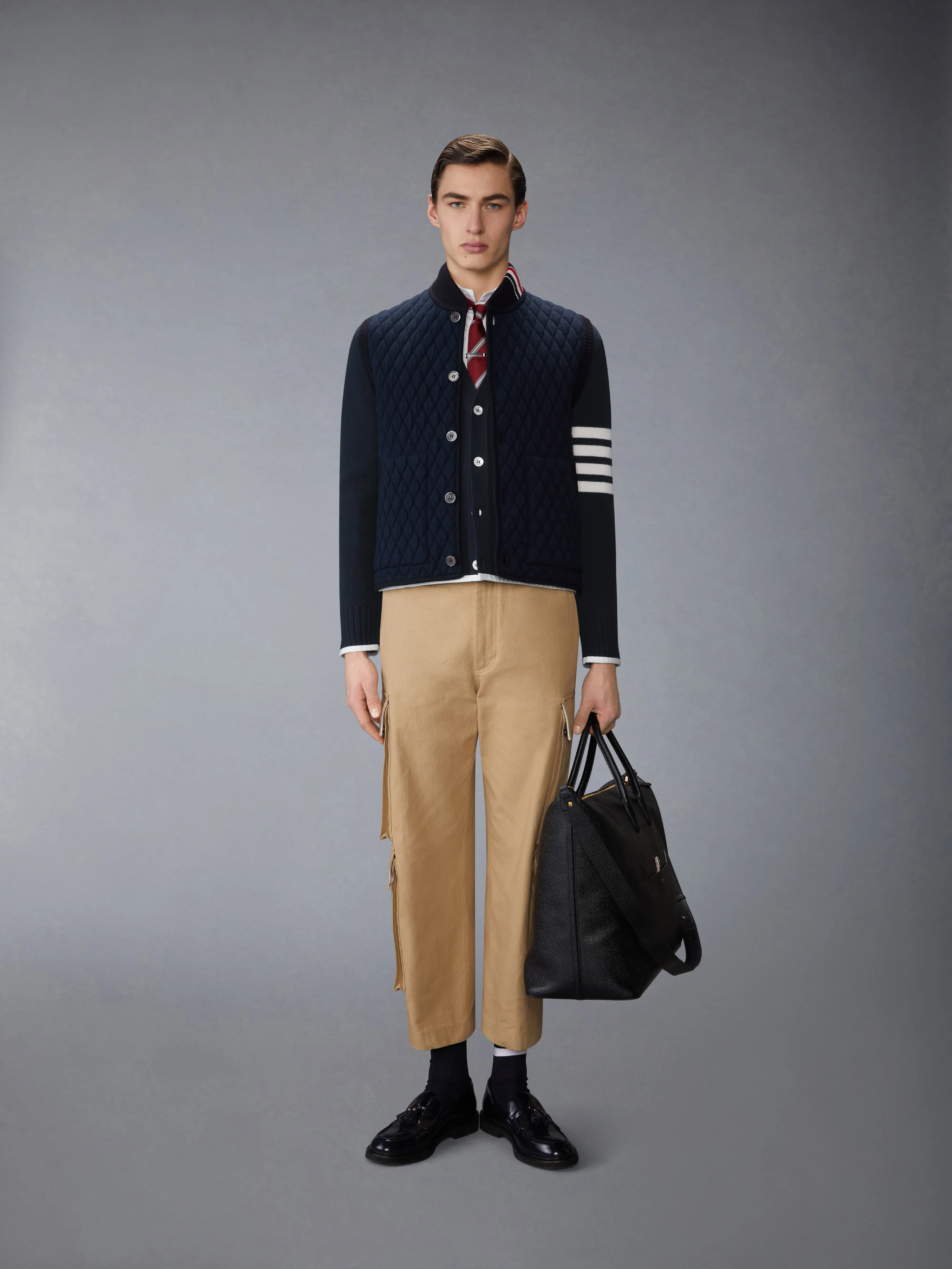 MILANO STITCH MERINO WOOL 4-BAR V NECK CARDIGAN sold by Thom Browne product image thumbnail 3