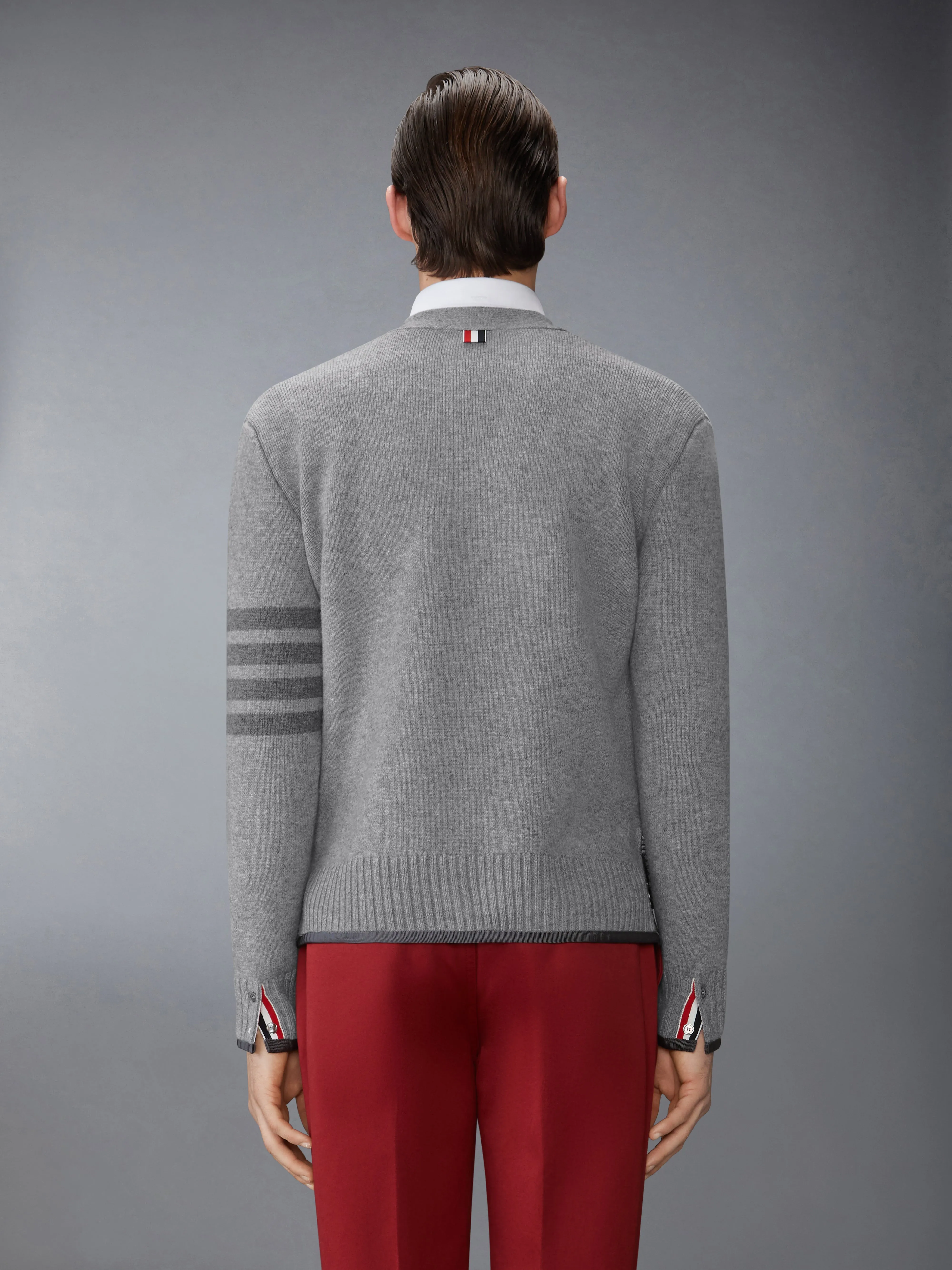 MILANO STITCH MERINO WOOL 4-BAR V NECK CARDIGAN sold by Thom Browne product image thumbnail 2