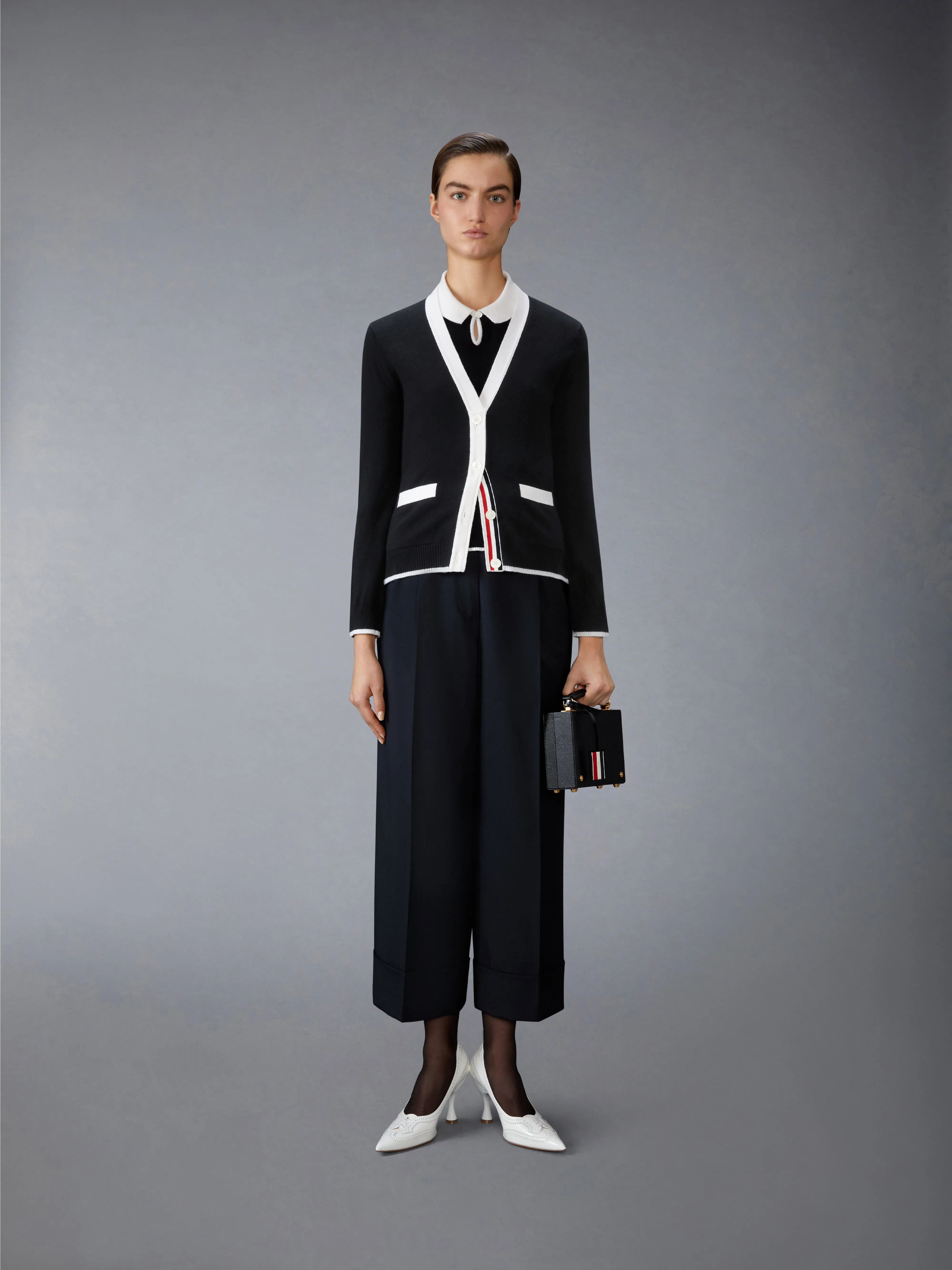 JERSEY STITCH CASHMERE V NECK CARDIGAN sold by Thom Browne product image thumbnail 3