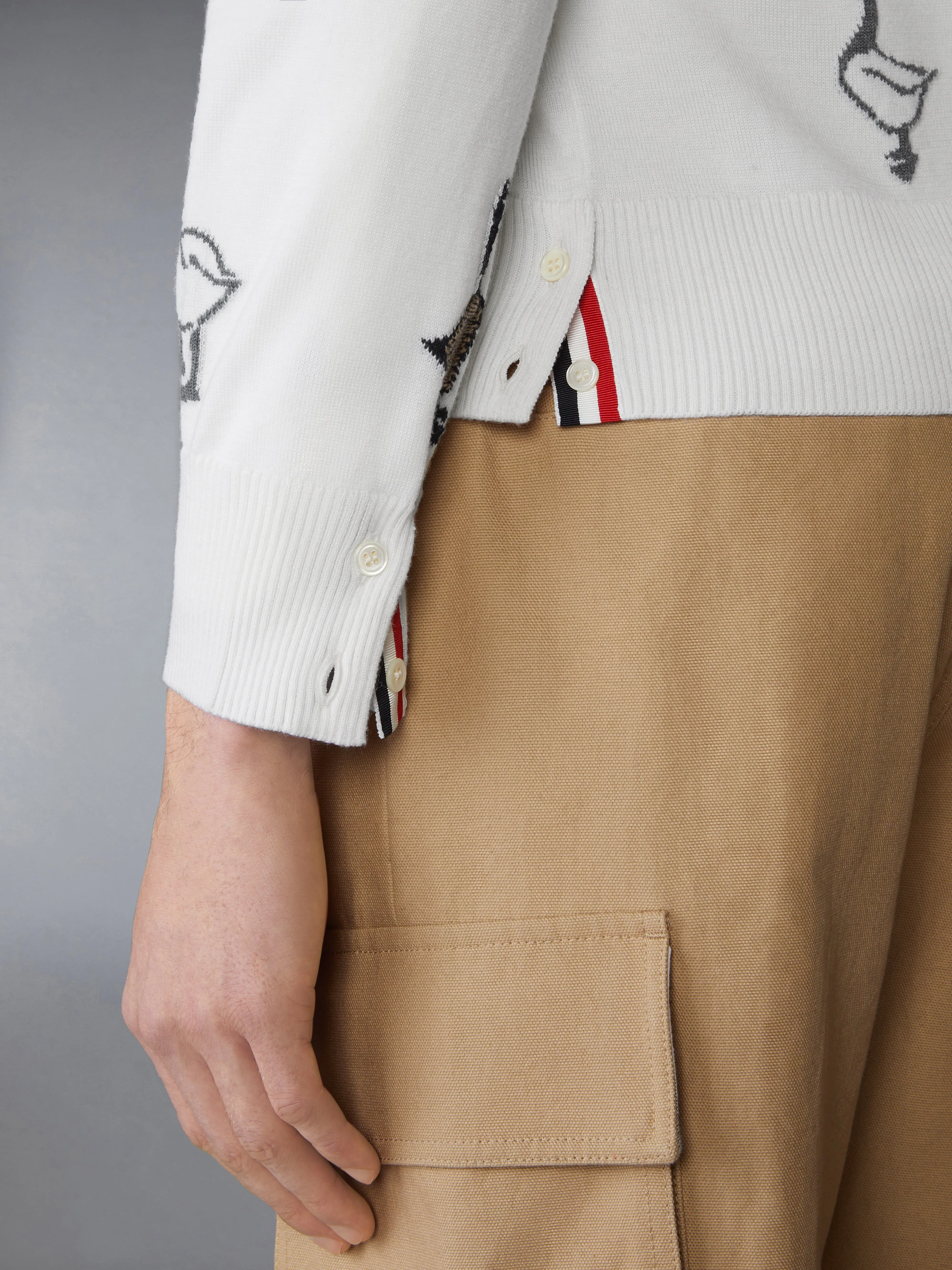 GEESE INTARSIA MERINO WOOL RELAXED FIT V NECK CARDIGAN sold by Thom Browne product image thumbnail 4