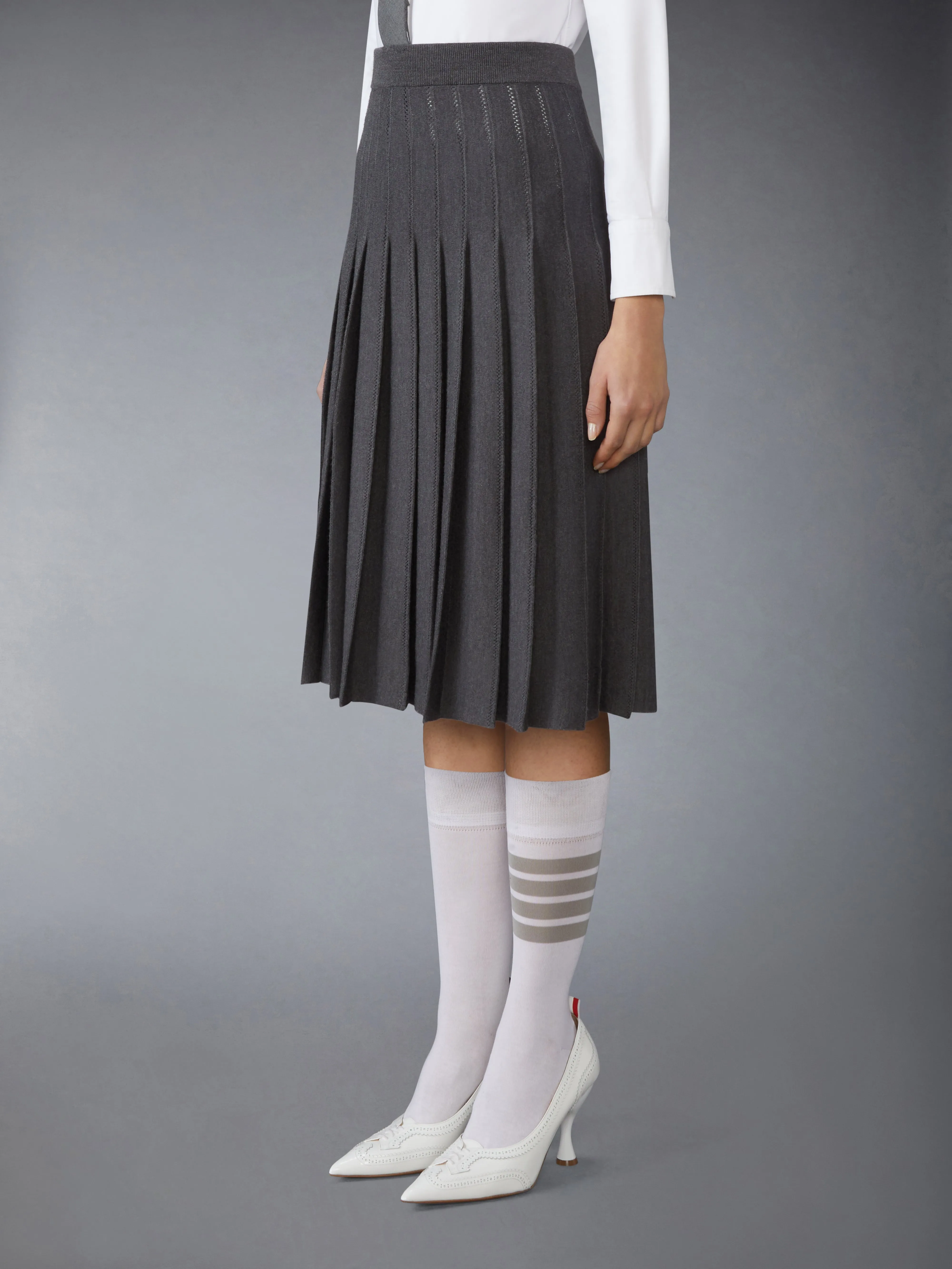 WOOL SILK POINTELLE PLEATED SKIRT sold by Thom Browne product image thumbnail 2