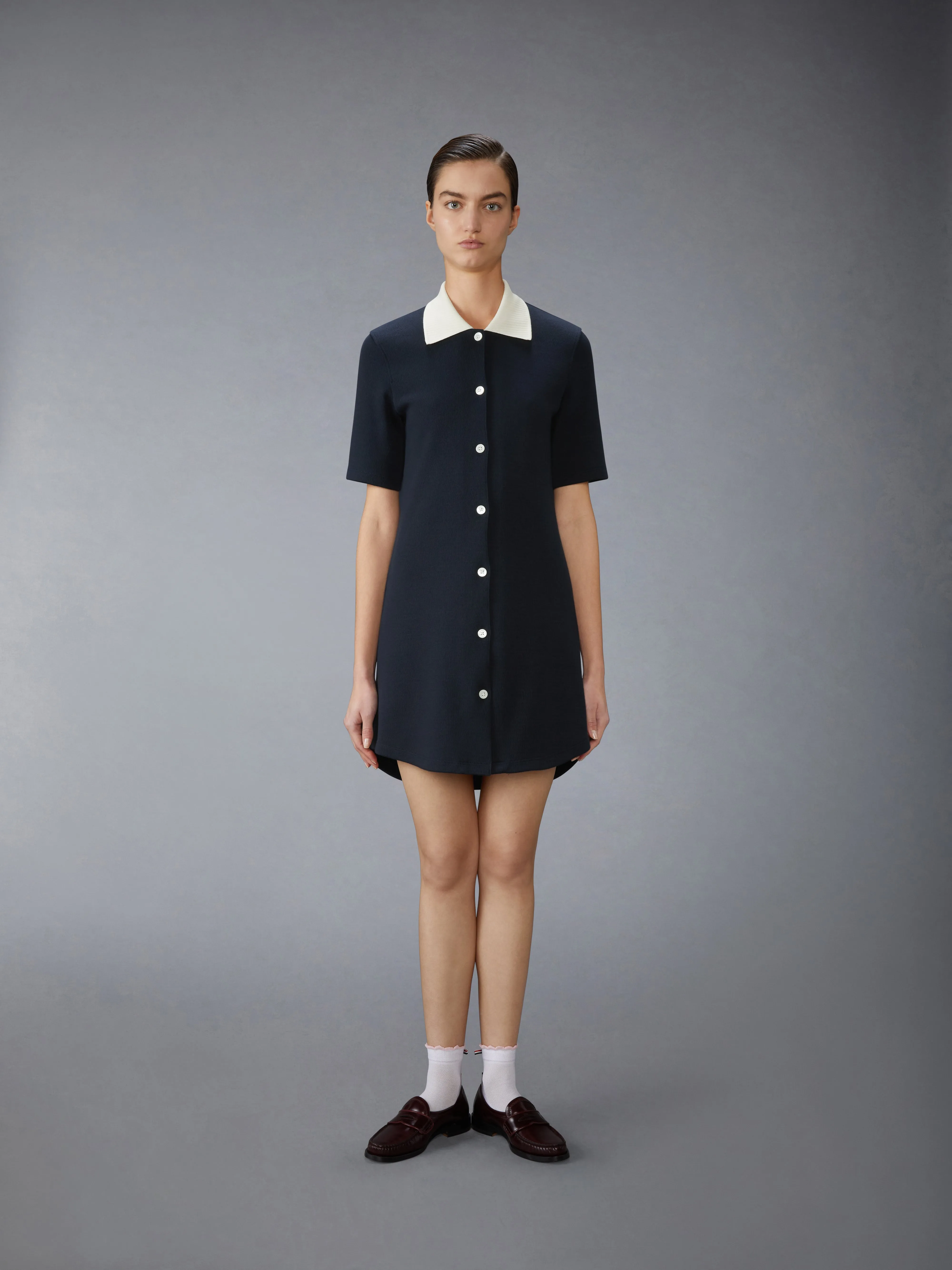 SOLID DOUBLE FACE KNIT POLO DRESS sold by Thom Browne