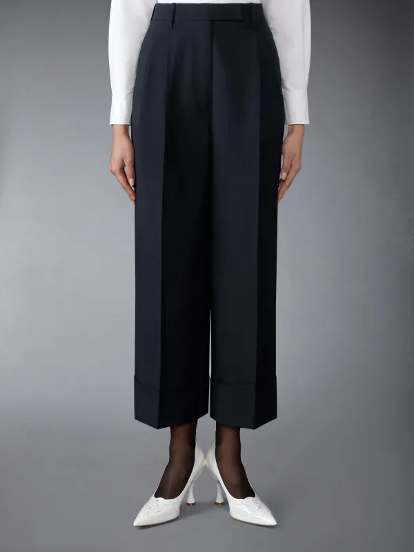 SCHOOL UNIFORM PLAIN WEAVE DOUBLE PLEAT TROUSER sold by Thom Browne