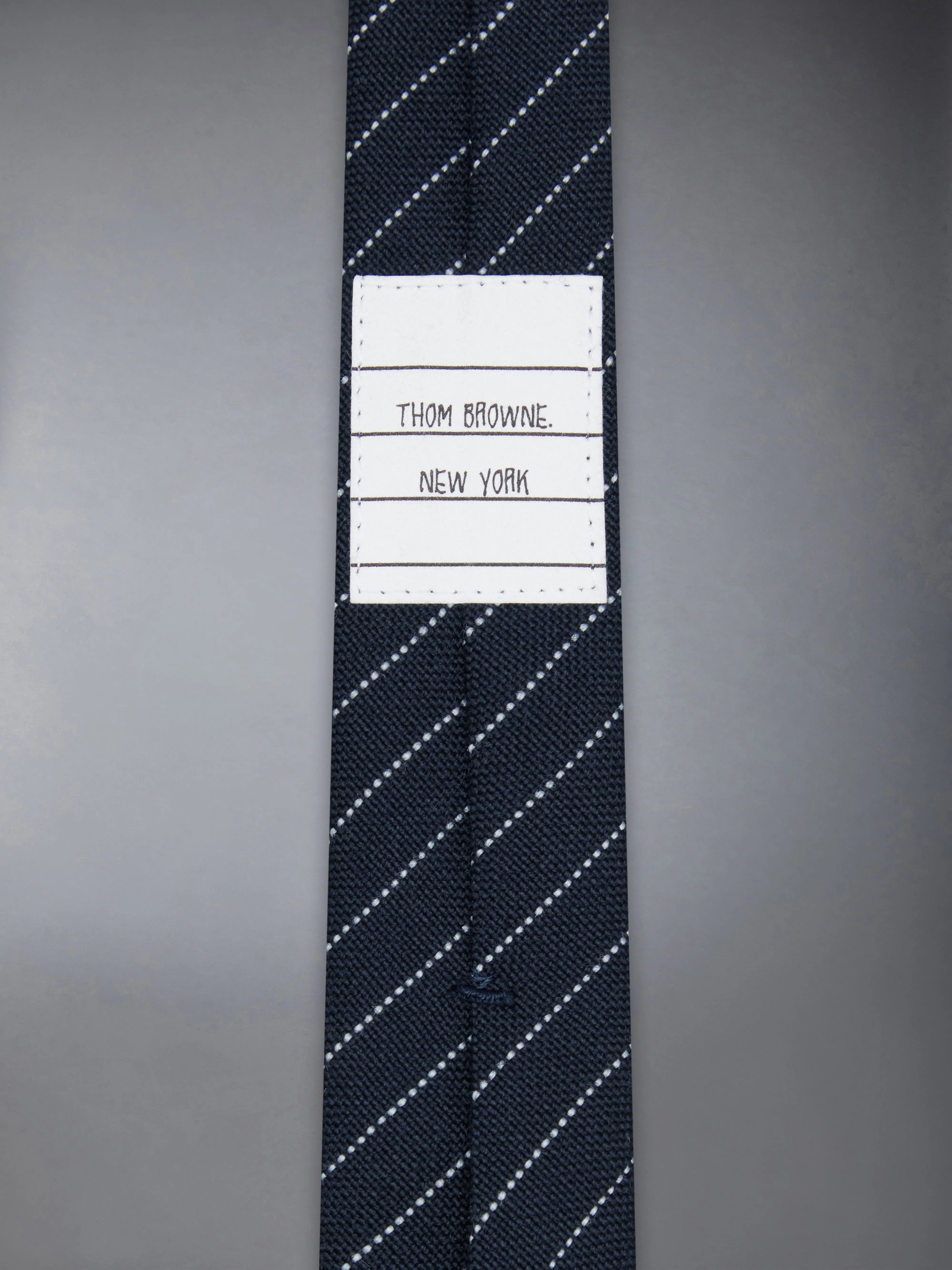 PINSTRIPE HIGH TWIST WOOL SHORT TIE sold by Thom Browne product image thumbnail 3