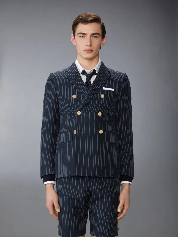 PINSTRIPE HIGH TWIST WOOL SPORTCOAT sold by Thom Browne