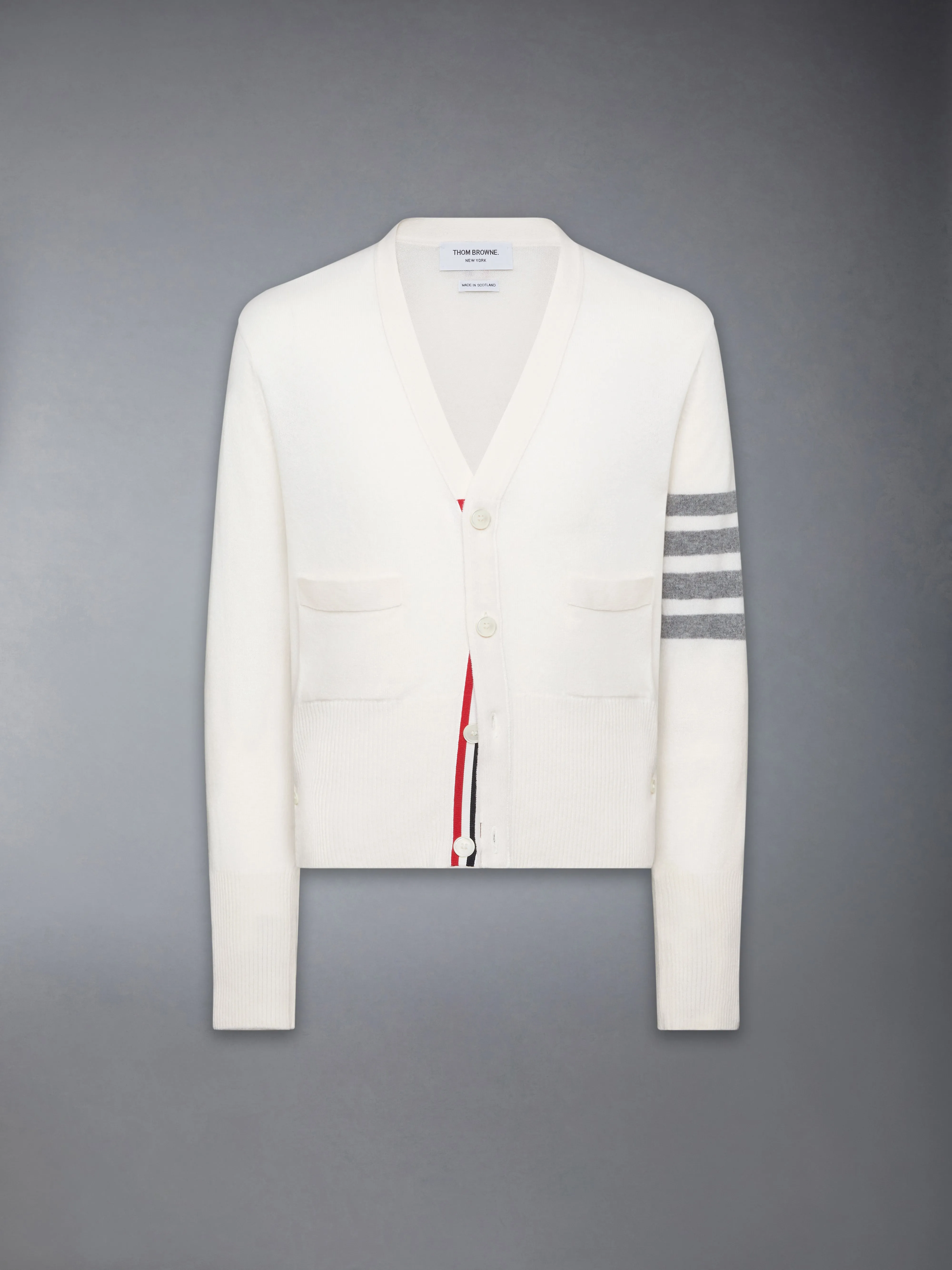 CLASSIC CASHMERE 4-BAR V-NECK CARDIGAN sold by Thom Browne product image thumbnail 5