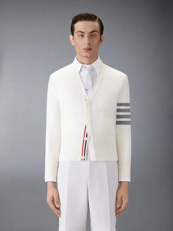CLASSIC CASHMERE 4-BAR V-NECK CARDIGAN sold by Thom Browne