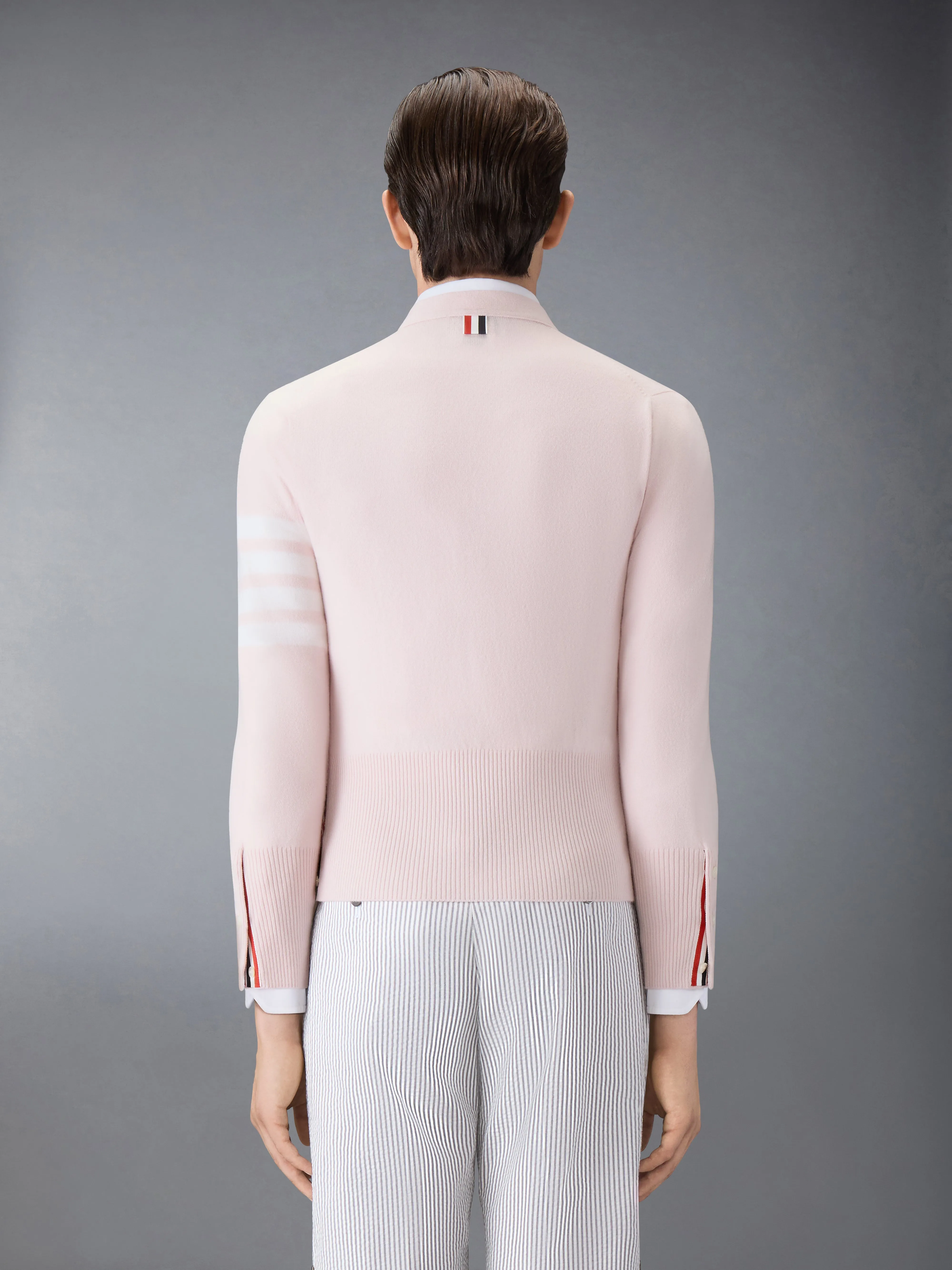 CLASSIC CASHMERE 4-BAR V-NECK CARDIGAN sold by Thom Browne product image thumbnail 2