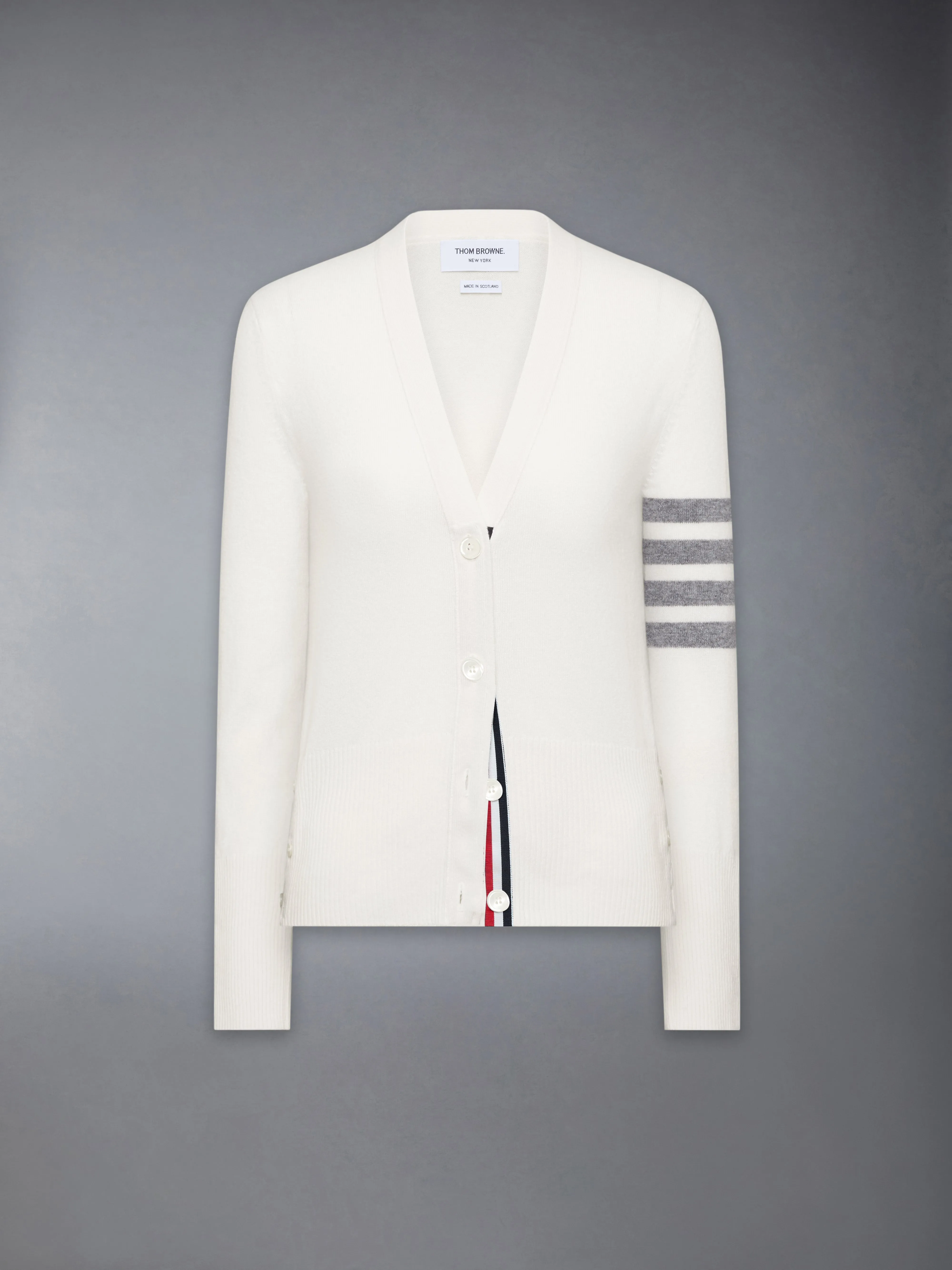 CLASSIC CASHMERE 4-BAR V-NECK CARDIGAN sold by Thom Browne product image thumbnail 5