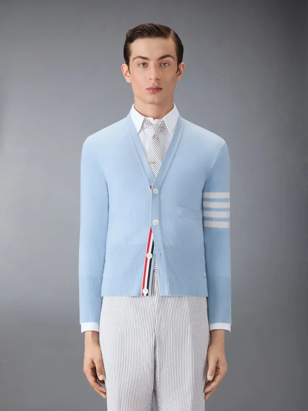 CLASSIC CASHMERE 4-BAR V-NECK CARDIGAN sold by Thom Browne