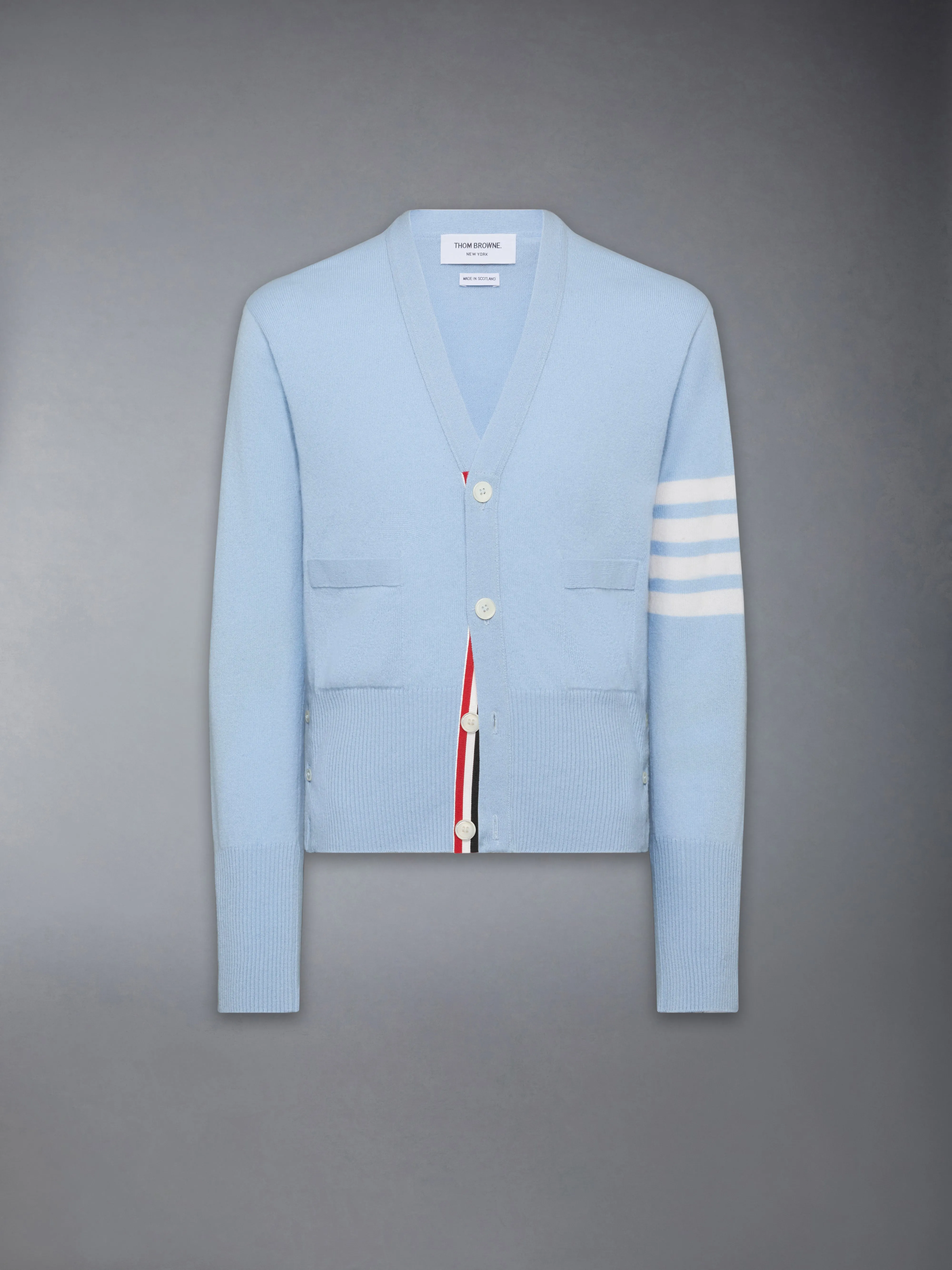 CLASSIC CASHMERE 4-BAR V-NECK CARDIGAN sold by Thom Browne product image thumbnail 5