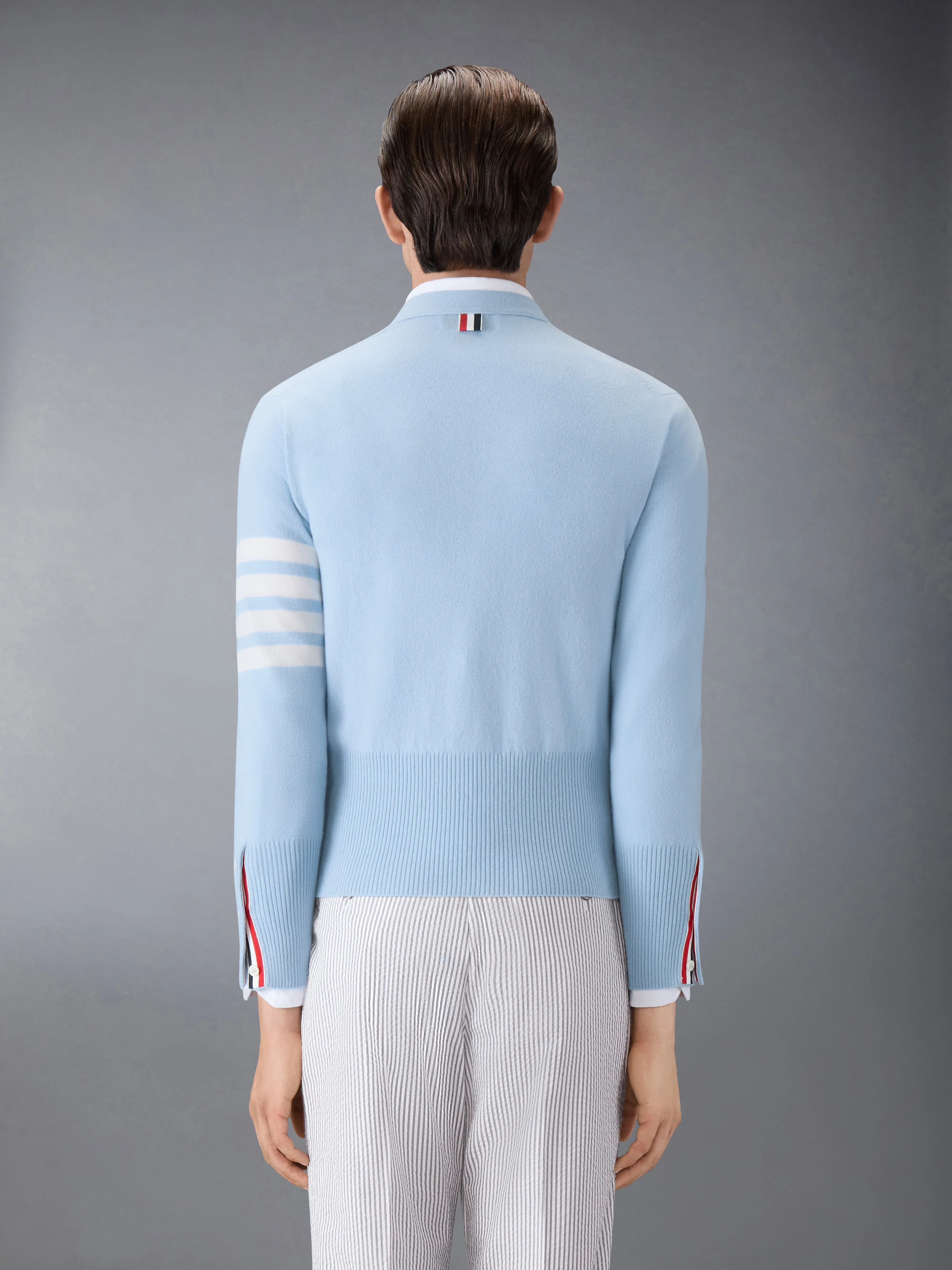 CLASSIC CASHMERE 4-BAR V-NECK CARDIGAN sold by Thom Browne product image thumbnail 2