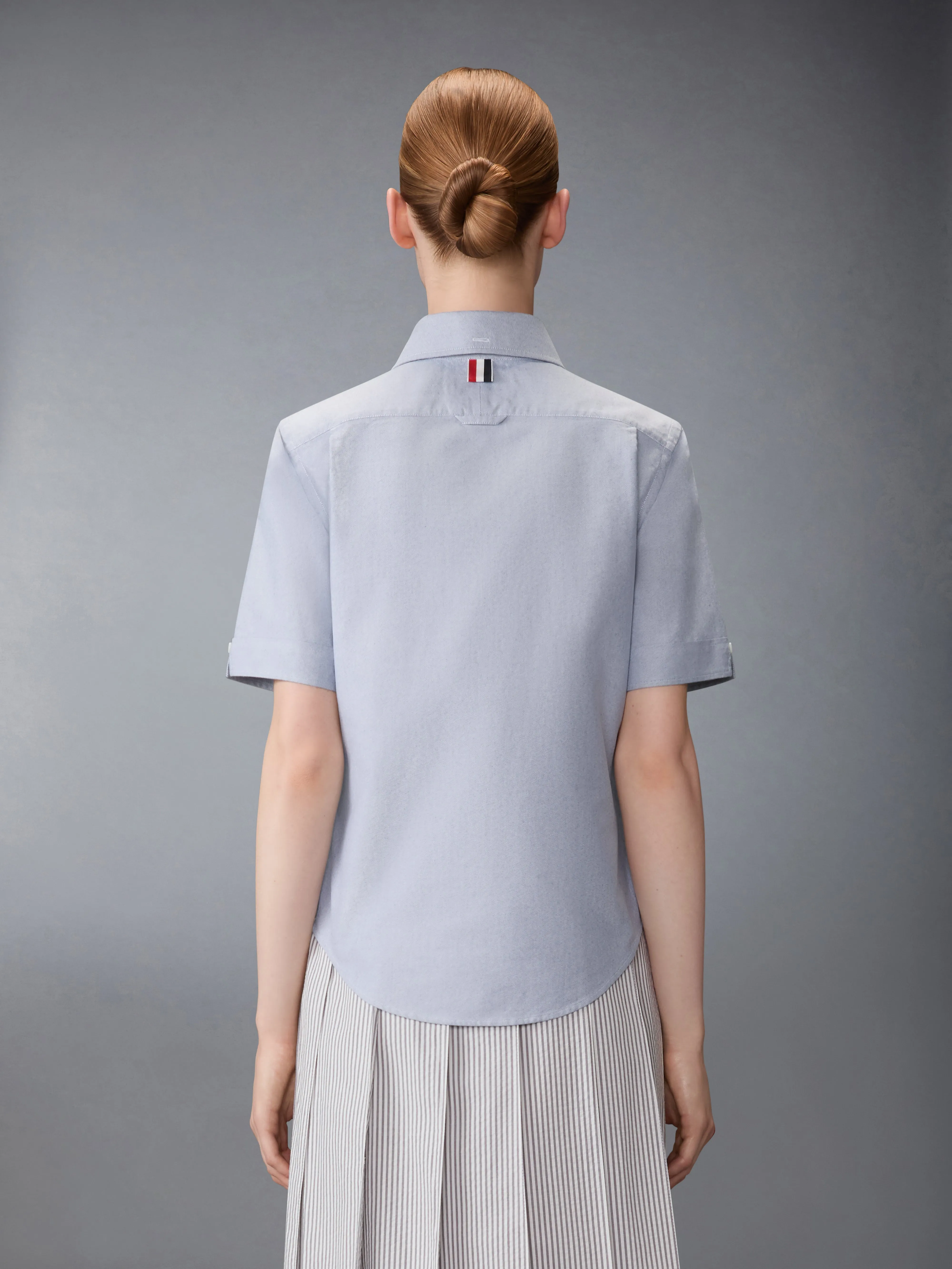 OXFORD ROUND COLLAR SHORT SLEEVE SHIRT sold by Thom Browne product image thumbnail 3