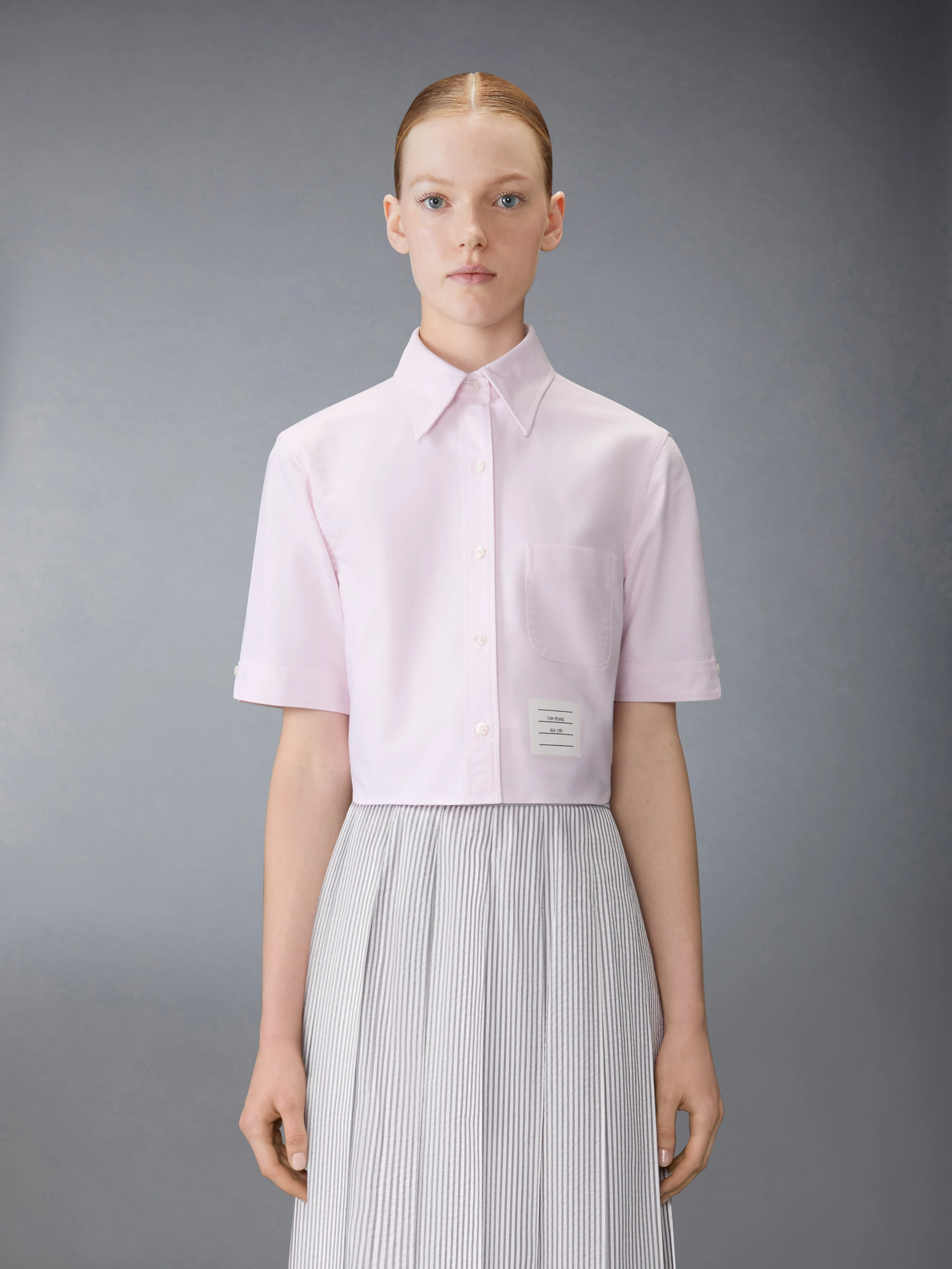 OXFORD CROPPED SHORT SLEEVE SHIRT sold by Thom Browne