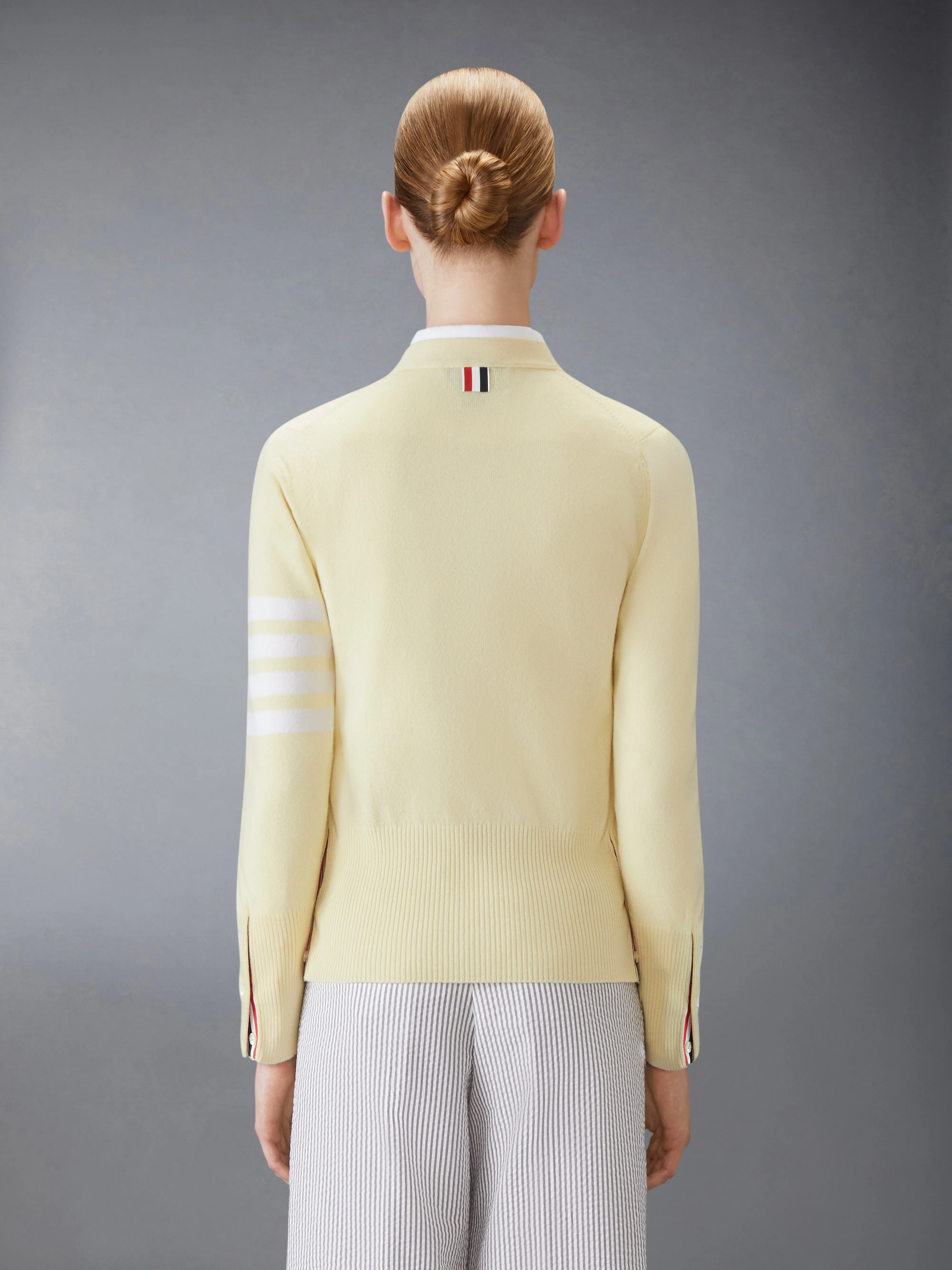 CLASSIC CASHMERE 4-BAR V-NECK CARDIGAN sold by Thom Browne product image thumbnail 2