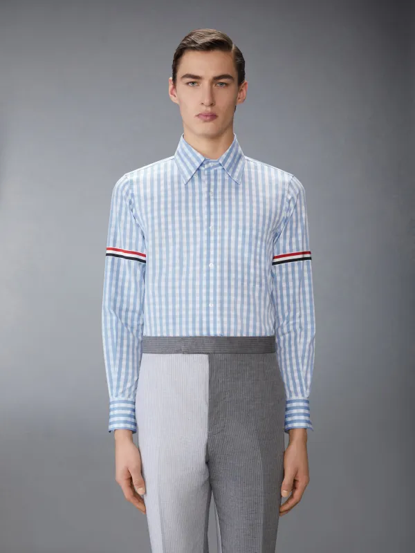 GINGHAM CHECK POPLIN ARMBAND SHIRT sold by Thom Browne