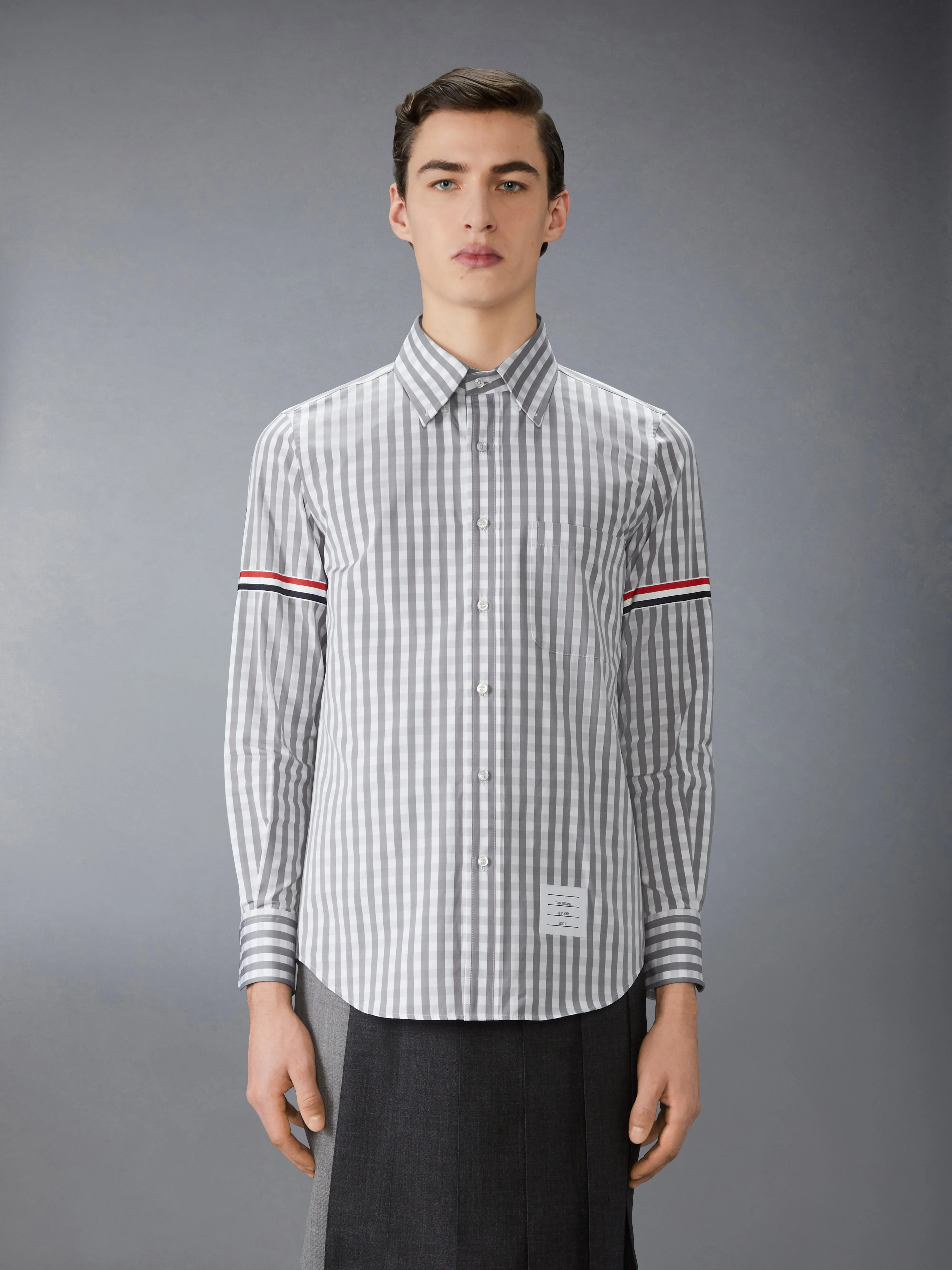 GINGHAM CHECK POPLIN ARMBAND SHIRT sold by Thom Browne product image thumbnail 2