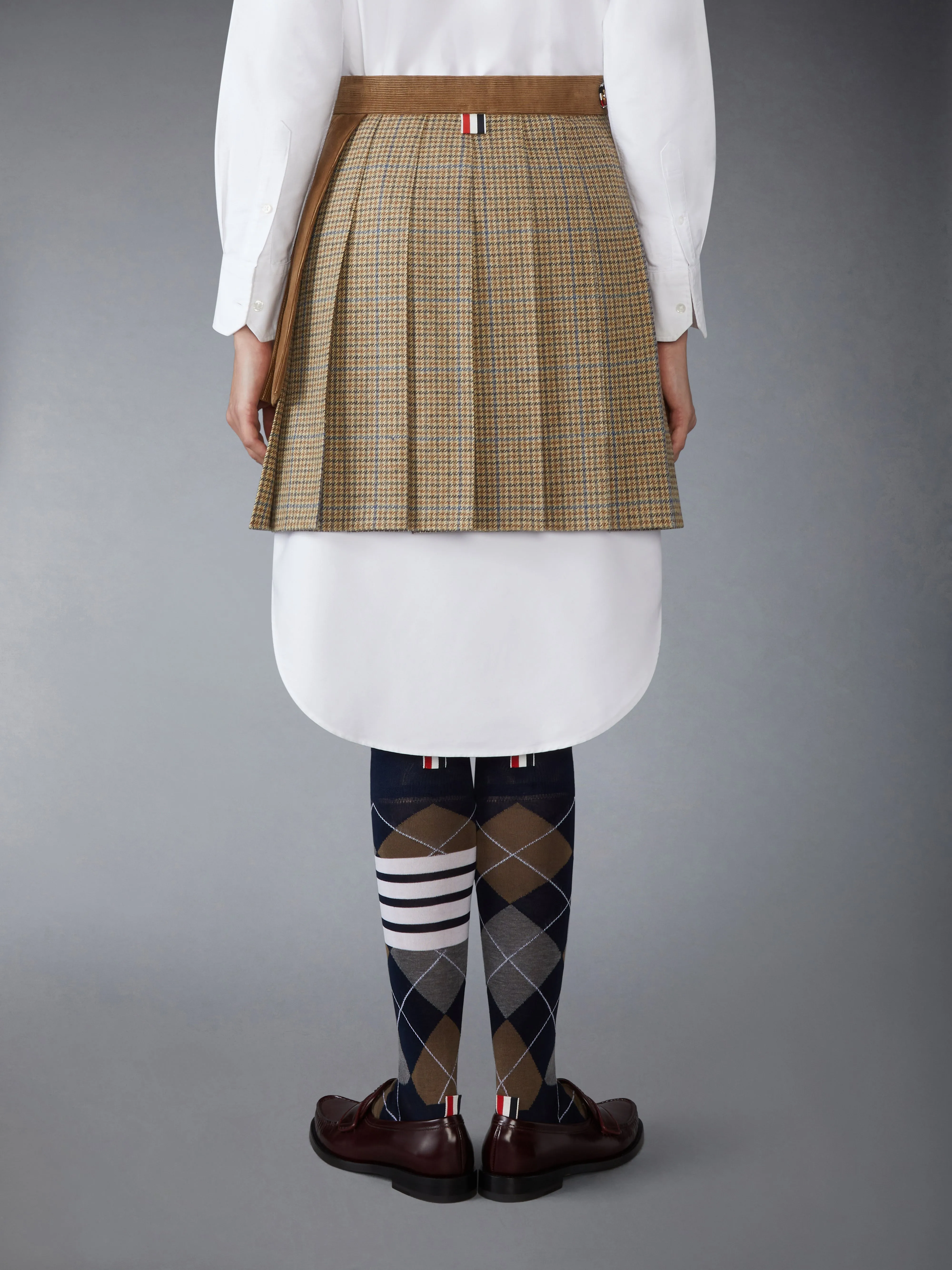 GUNCLUB CHECK CHEVIOT TWEED PLEATED MINI SKIRT sold by Thom Browne product image thumbnail 3