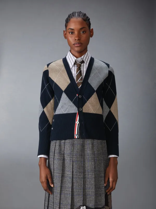 ARGYLE INTARSIA CASHMERE V NECK CARDIGAN sold by Thom Browne