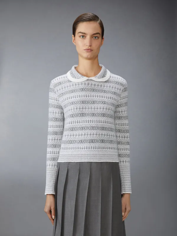 WOOL FLANNEL AND MOHAIR JACQUARD PETER PAN COLLAR PULLOVER sold by Thom Browne