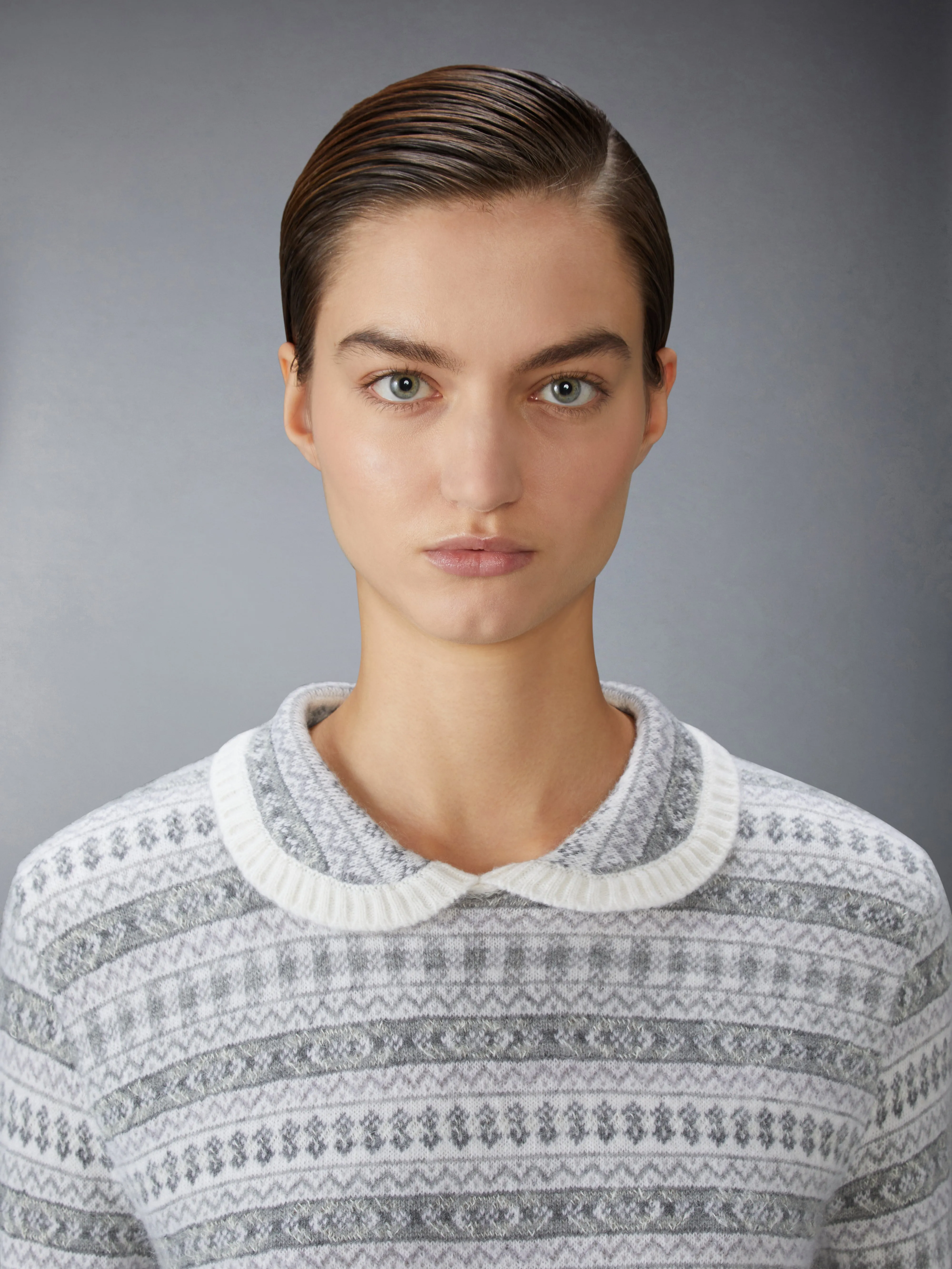 WOOL FLANNEL AND MOHAIR JACQUARD PETER PAN COLLAR PULLOVER sold by Thom Browne product image thumbnail 5
