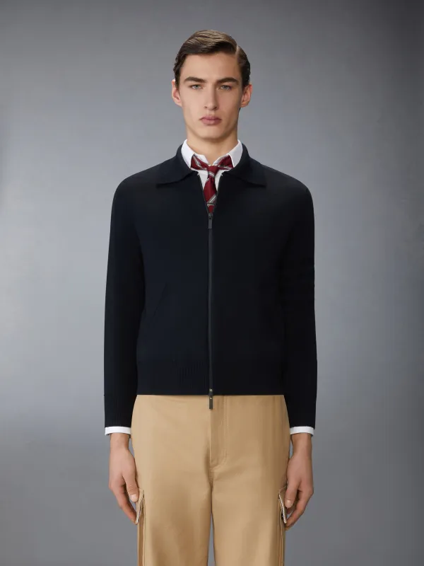 MERINO WOOL DOUBLE FACE 4-BAR ZIP UP CARDIGAN sold by Thom Browne