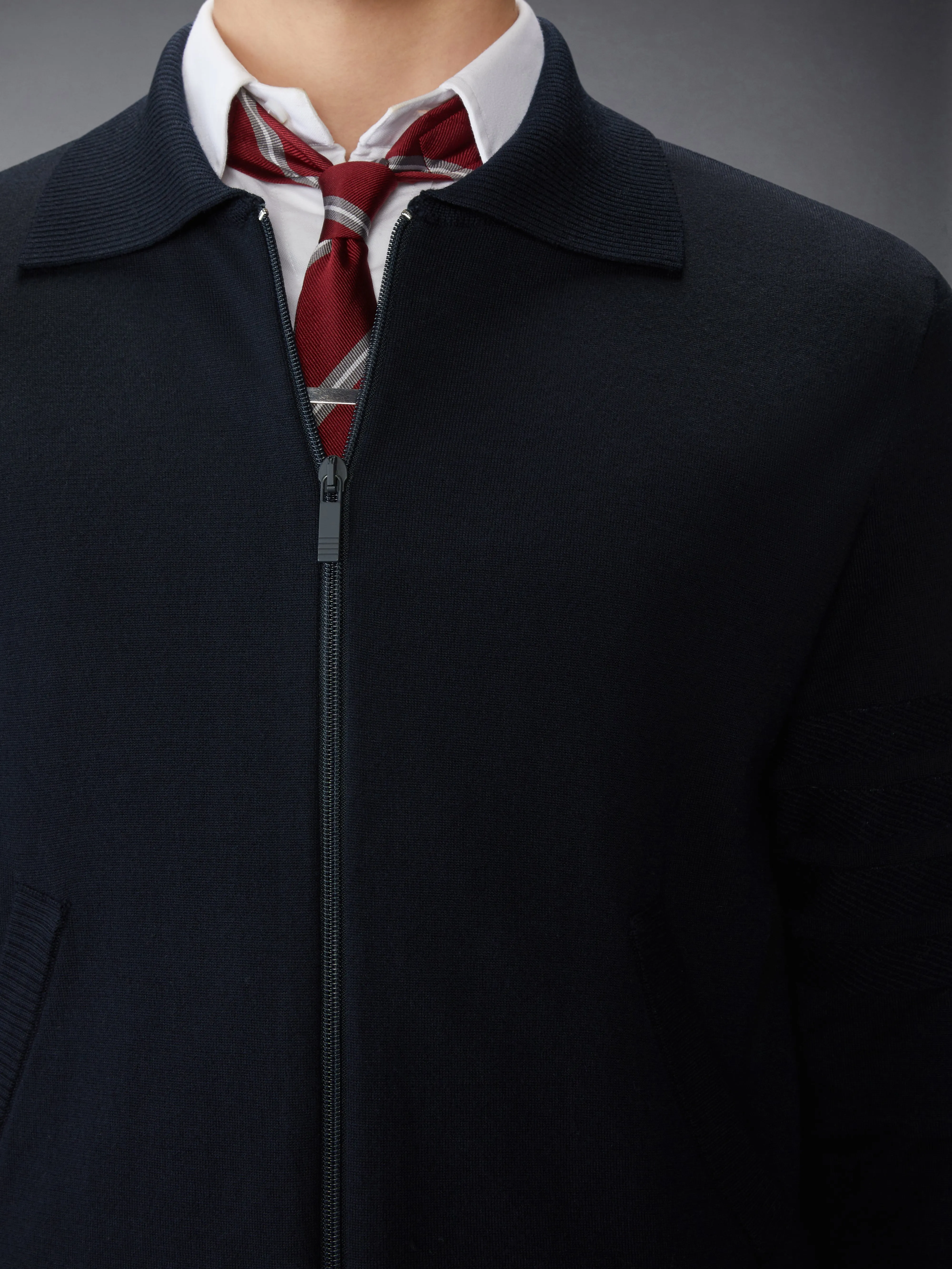 MERINO WOOL DOUBLE FACE 4-BAR ZIP UP CARDIGAN sold by Thom Browne product image thumbnail 5
