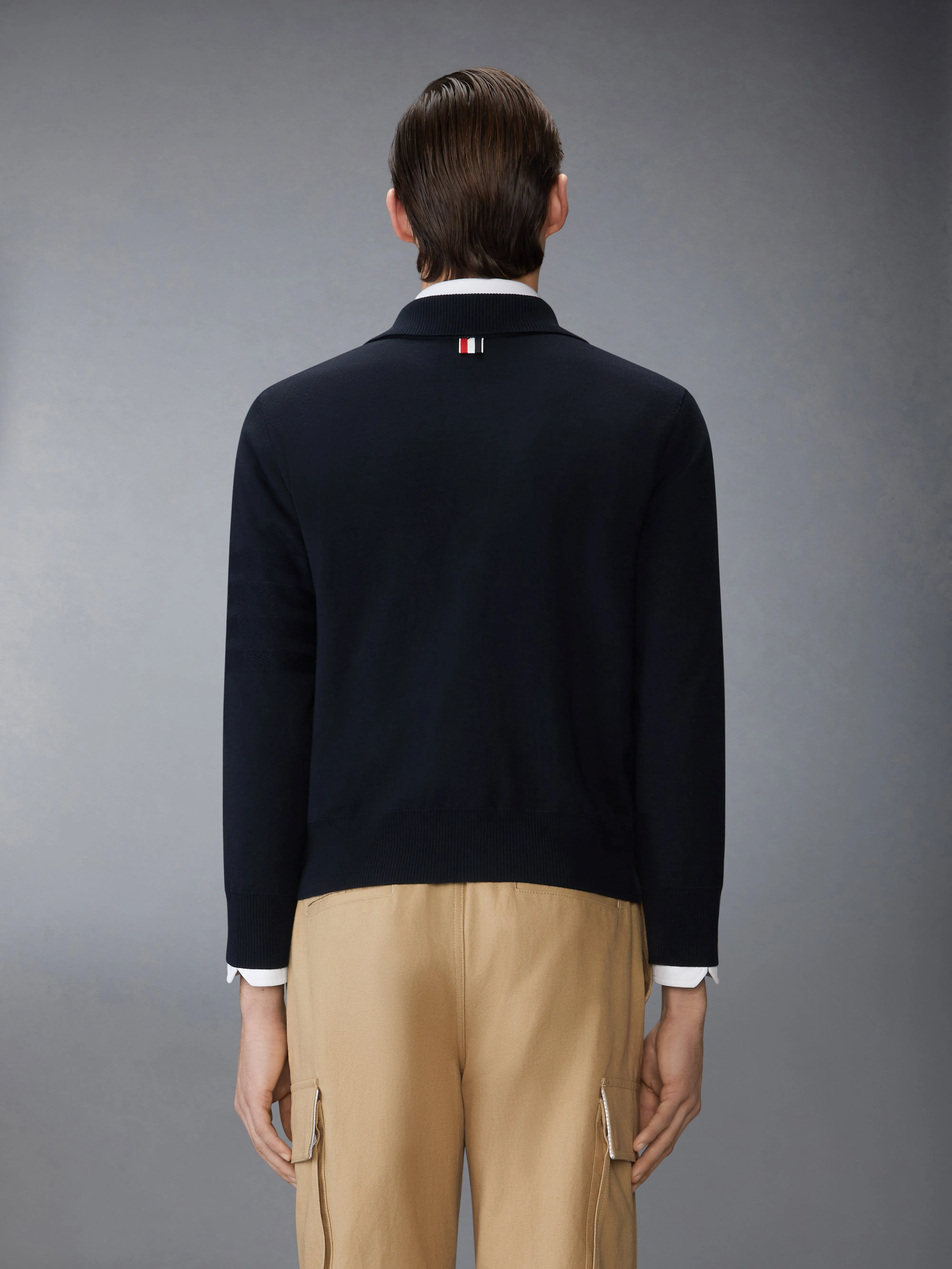 MERINO WOOL DOUBLE FACE 4-BAR ZIP UP CARDIGAN sold by Thom Browne product image thumbnail 2
