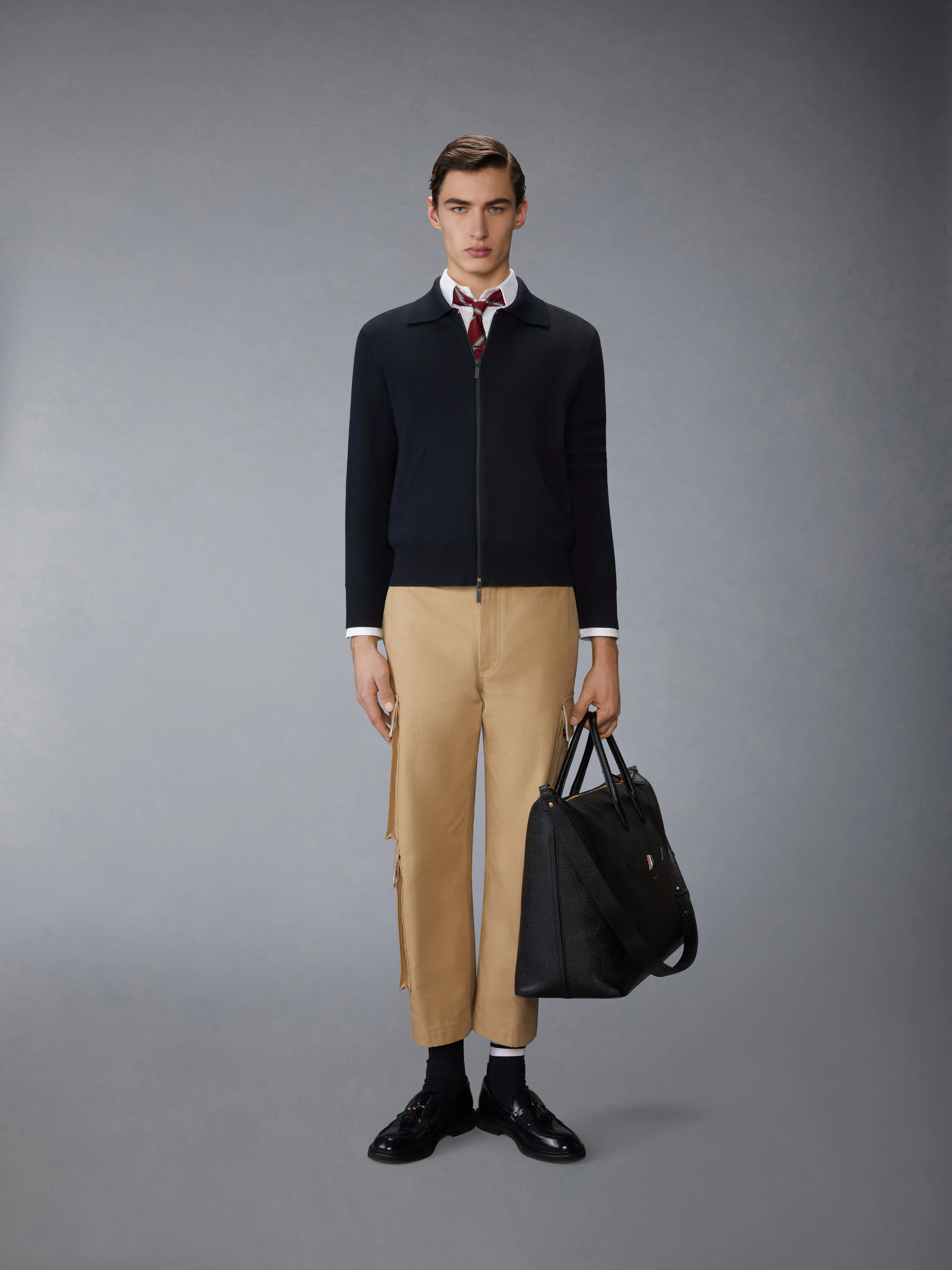 MERINO WOOL DOUBLE FACE 4-BAR ZIP UP CARDIGAN sold by Thom Browne product image thumbnail 3