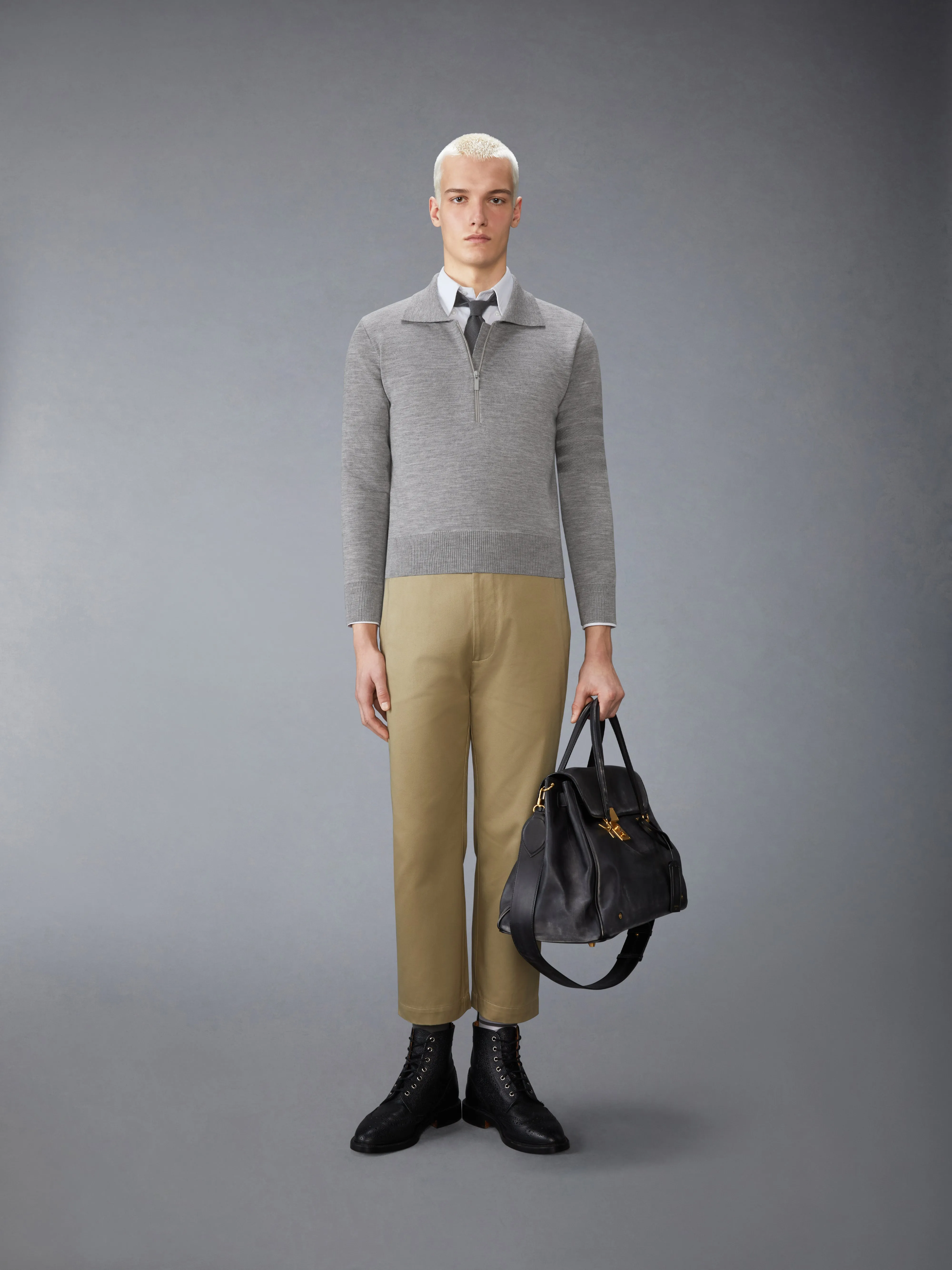MERINO WOOL DOUBLE FACE 4-BAR HALF ZIP PULLOVER sold by Thom Browne product image thumbnail 3