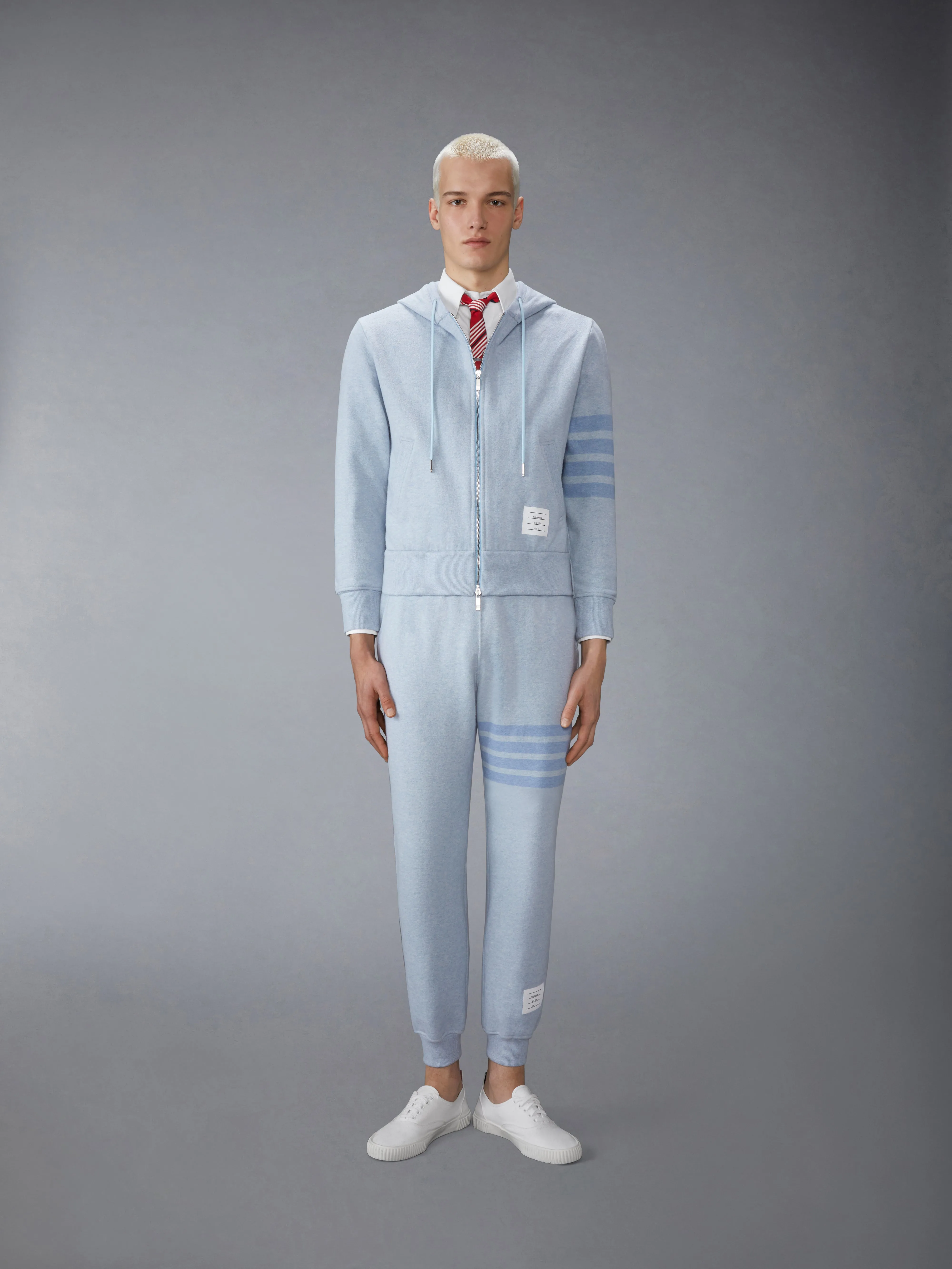 MELANGE BRUSHED LOOPBACK 4-BAR SWEATPANTS sold by Thom Browne product image thumbnail 3