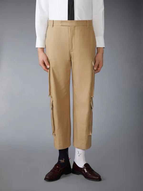 WASHED COTTON UTILITY CHINO CARGO TROUSER sold by Thom Browne