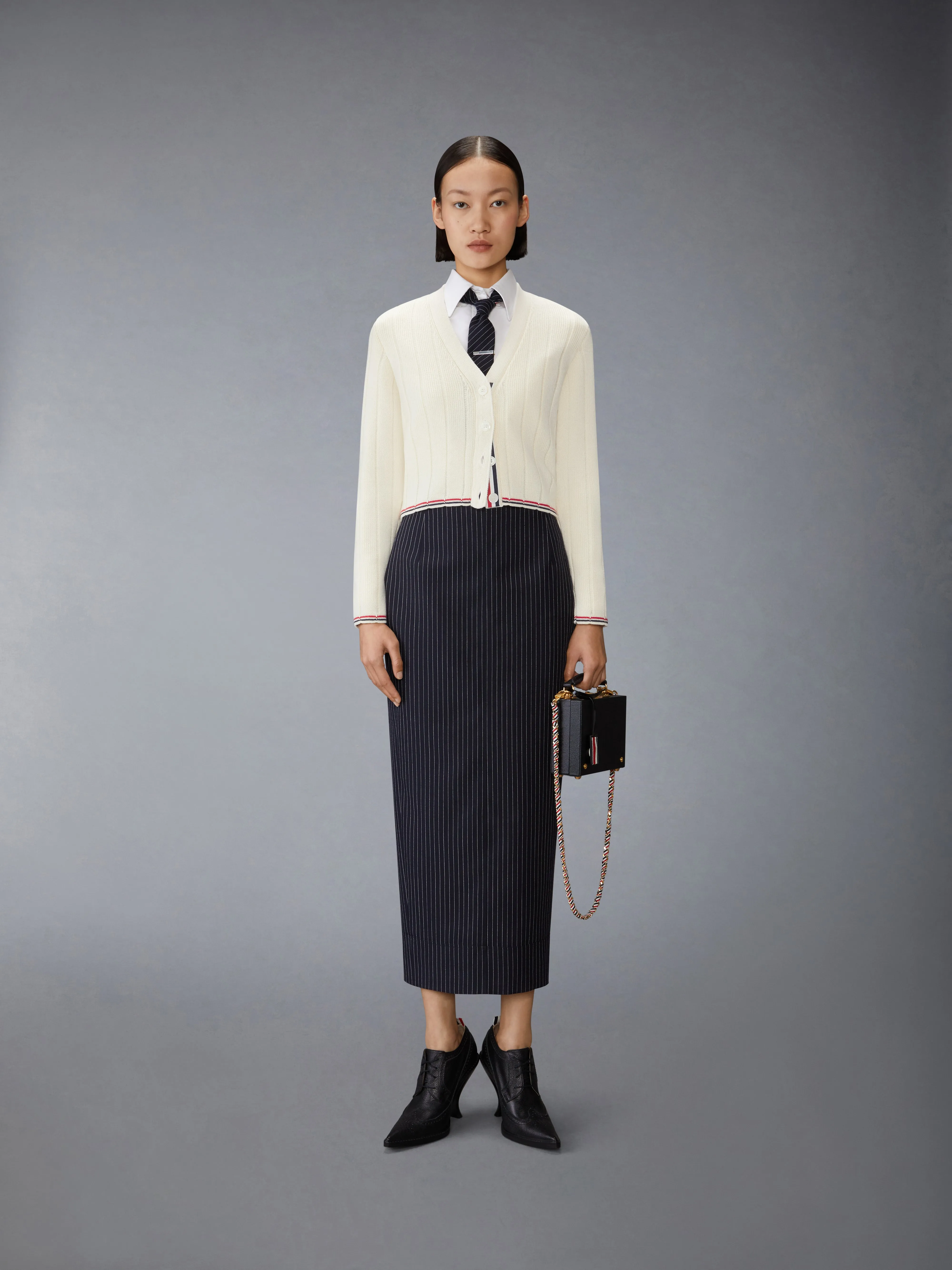 MERINO WOOL V NECK CARDIGAN sold by Thom Browne product image thumbnail 3