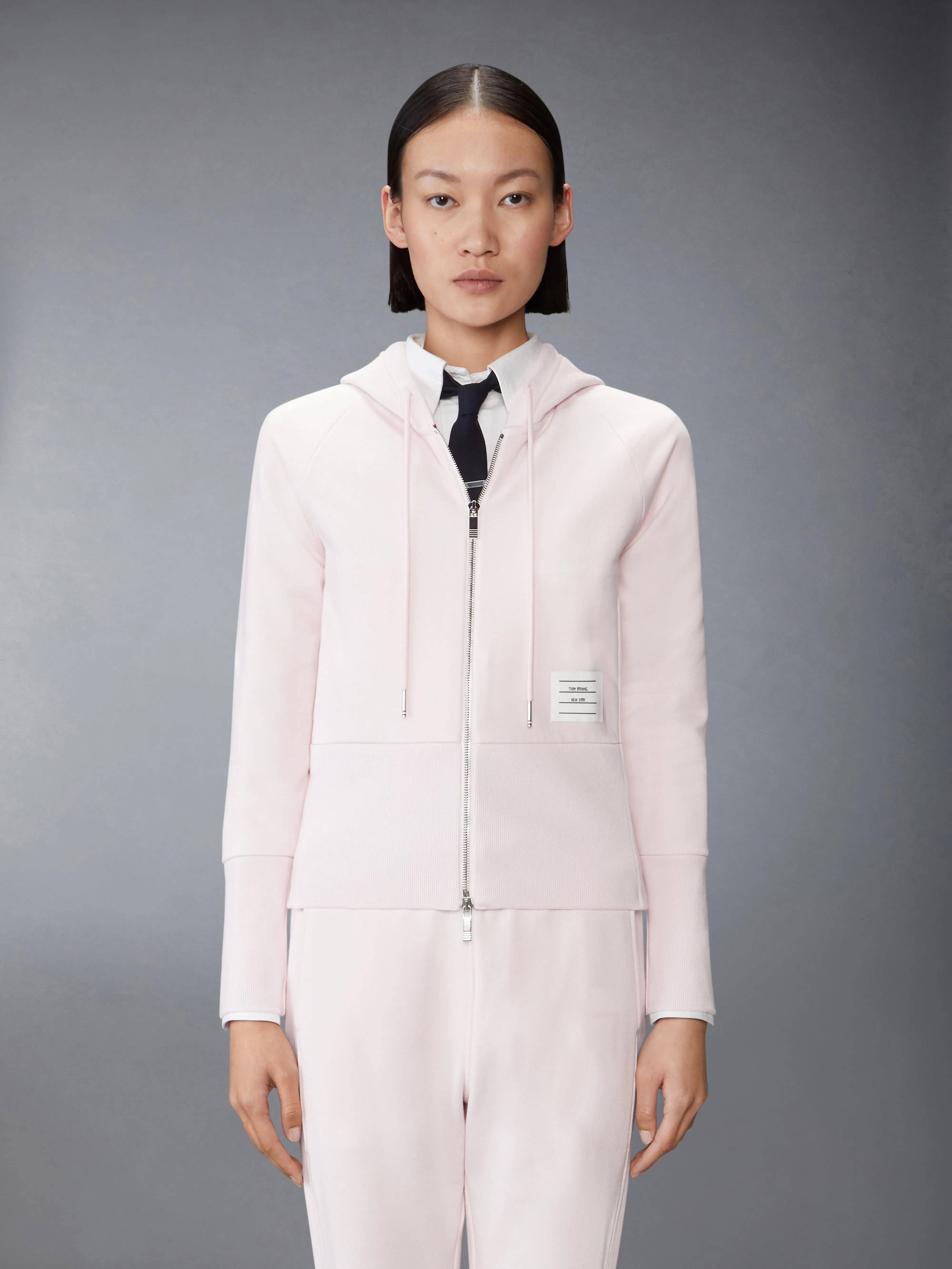 SOLID LOOPBACK 4-BAR ZIP UP HOODIE sold by Thom Browne