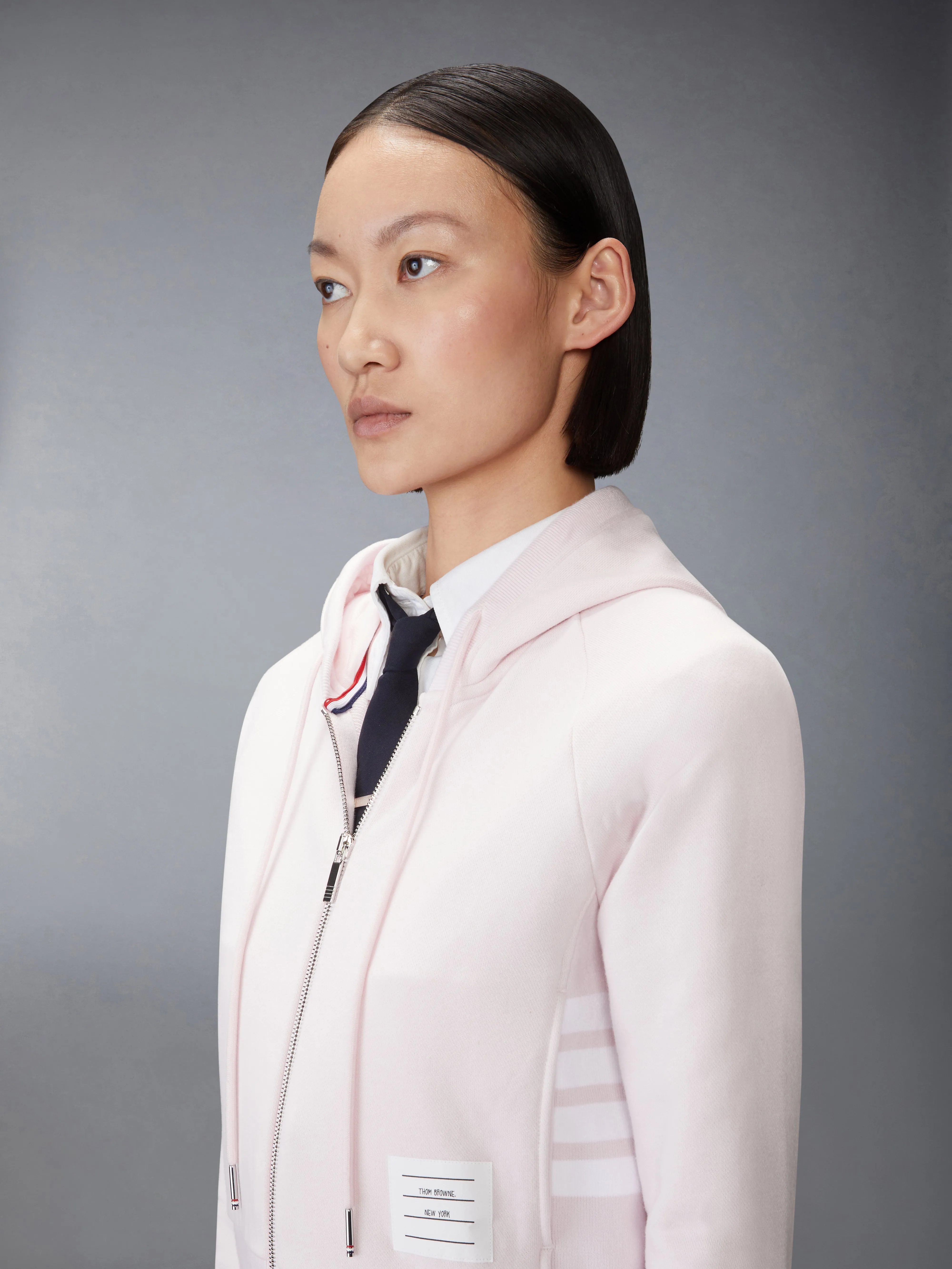 SOLID LOOPBACK 4-BAR ZIP UP HOODIE sold by Thom Browne product image thumbnail 5