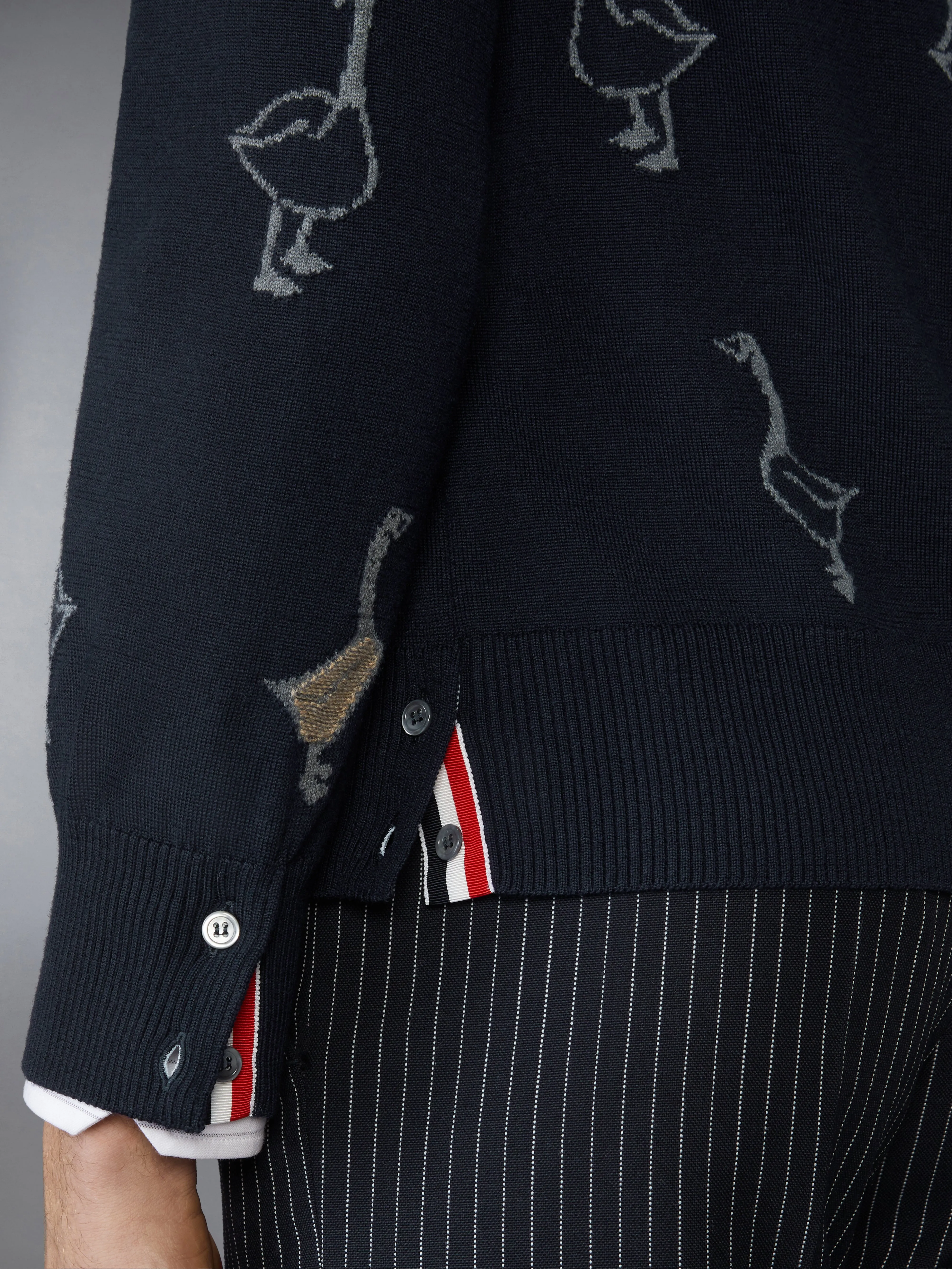 GEESE INTARSIA MERINO WOOL RELAXED FIT V NECK CARDIGAN sold by Thom Browne product image thumbnail 4