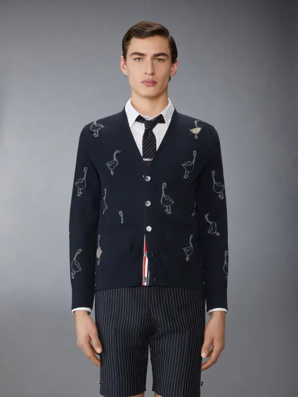 GEESE INTARSIA MERINO WOOL RELAXED FIT V NECK CARDIGAN sold by Thom Browne