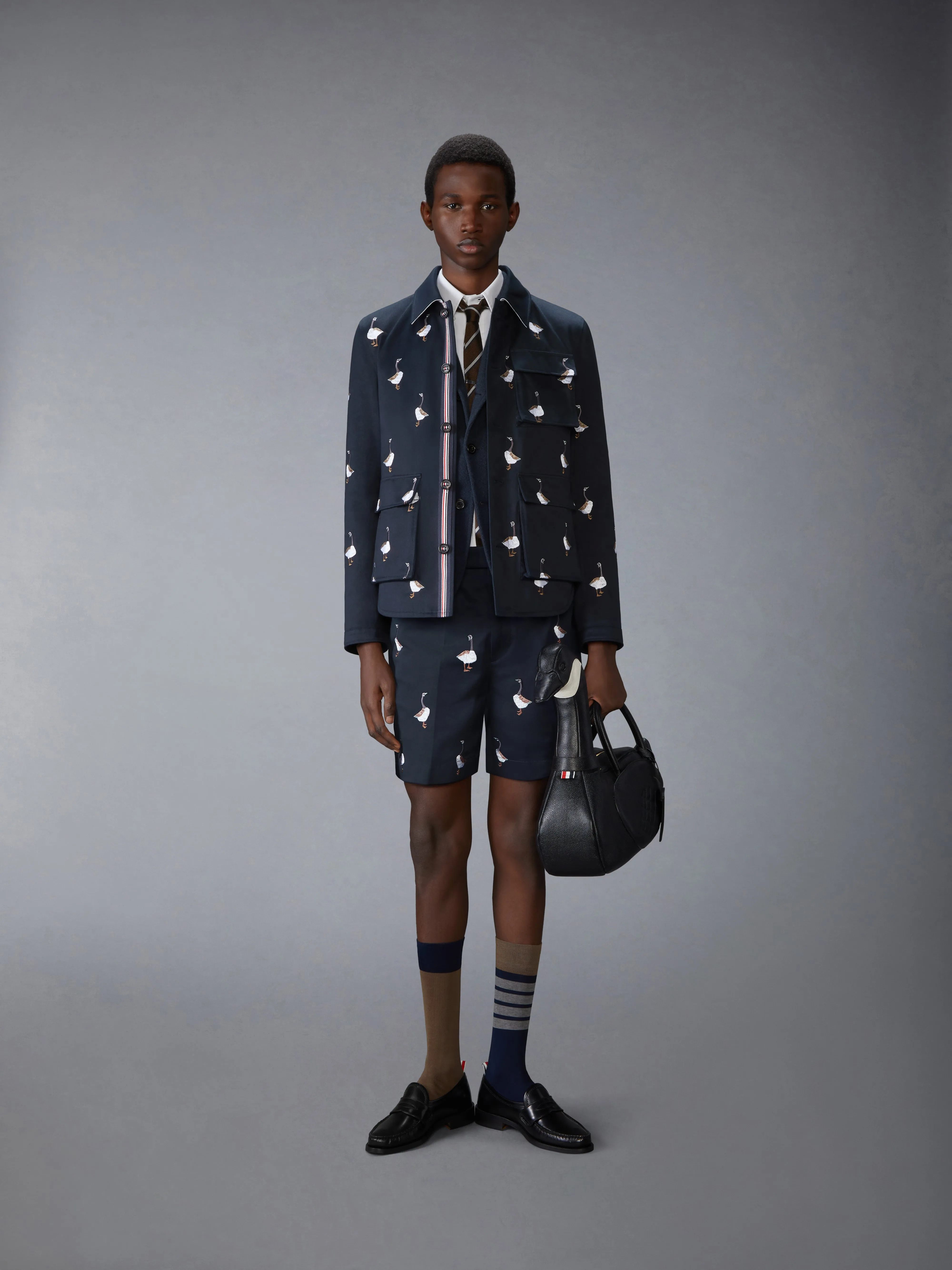 SATIN STITCH GOOSE UTILITY PATCH POCKET JACKET sold by Thom Browne product image thumbnail 3