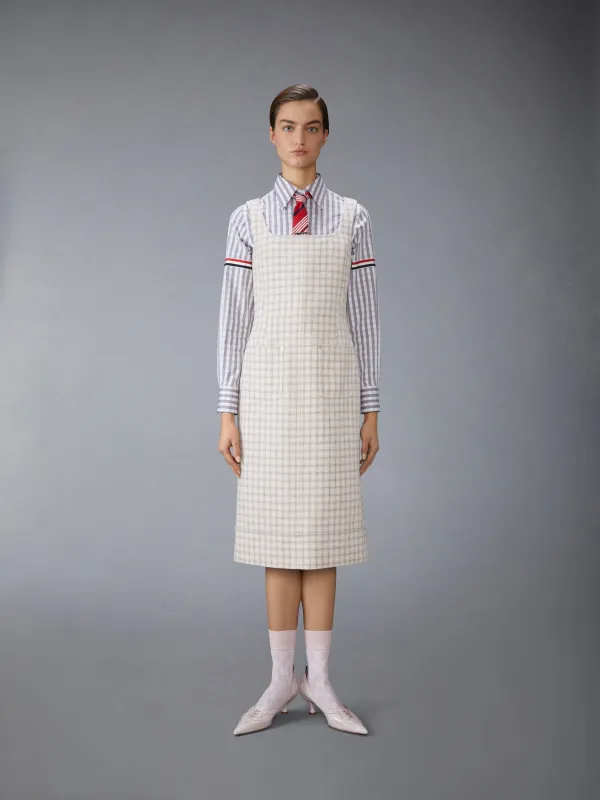 GUNCLUB CHECK HUNTING TWEED SQUARE NECK COLUMN DRESS sold by Thom Browne